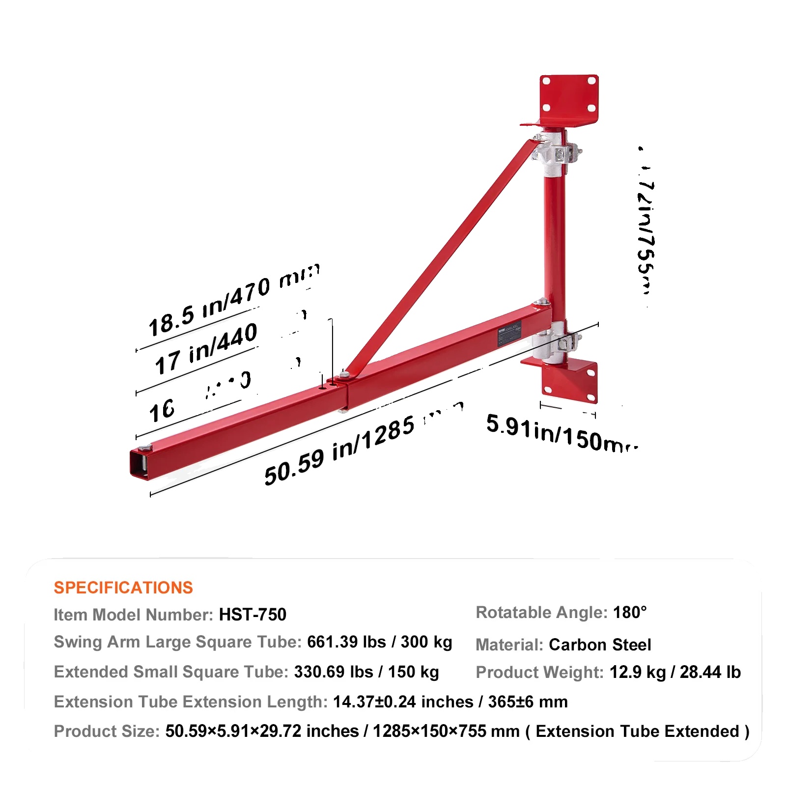 Elektrischer Windenstützarm, Verstellbar, Robuste Stahlkonstruktion, 150–300 Kg