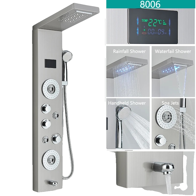 Duscharmatur-set, Regen- Und Handbrause, Digitale Led-temperaturanzeige, Mischbatterie, Gebürstet 8006