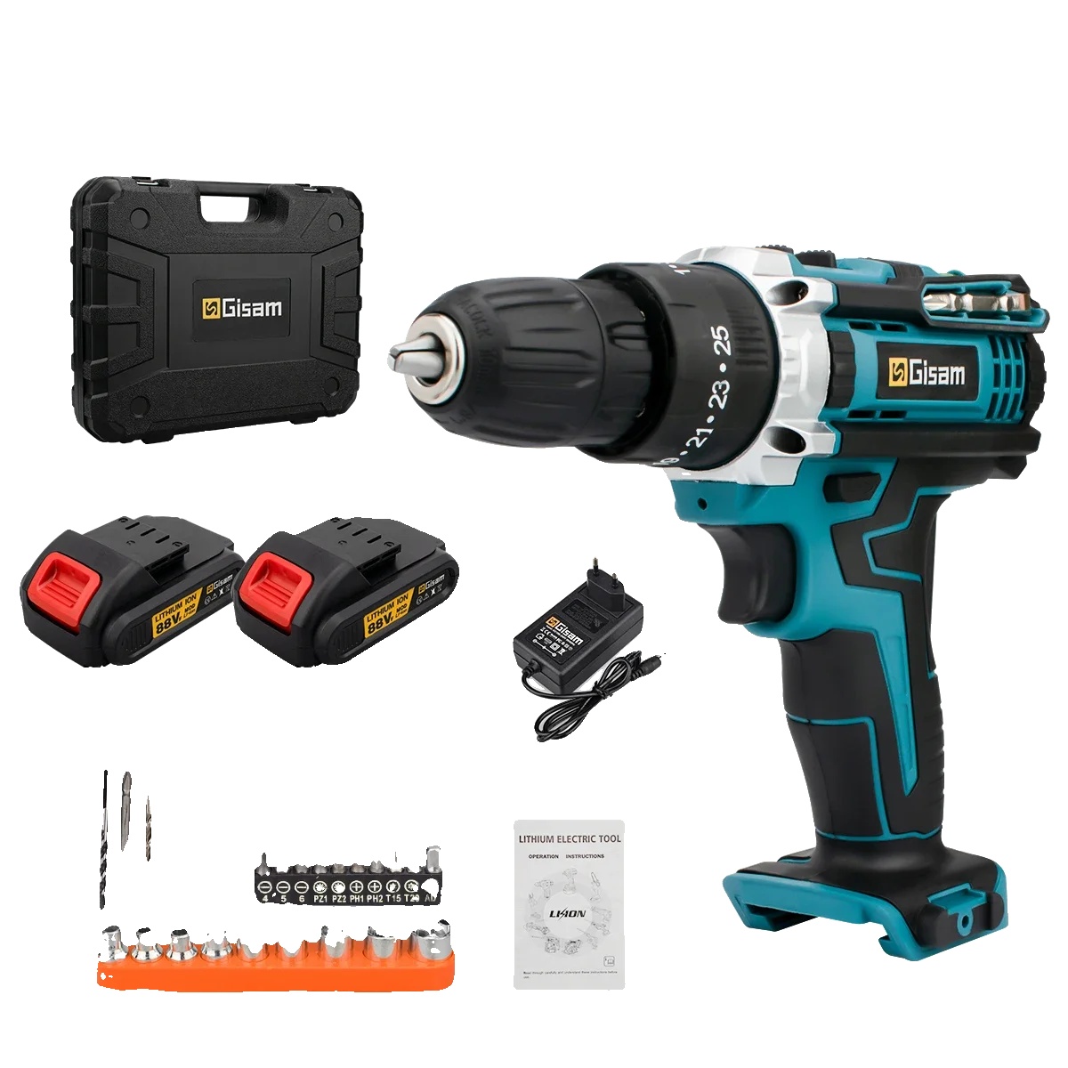 Akkuschrauber, 25+3 Drehmomenteinstellungen, Hocheffizienter Motor, Blauer Kunststoffkoffer