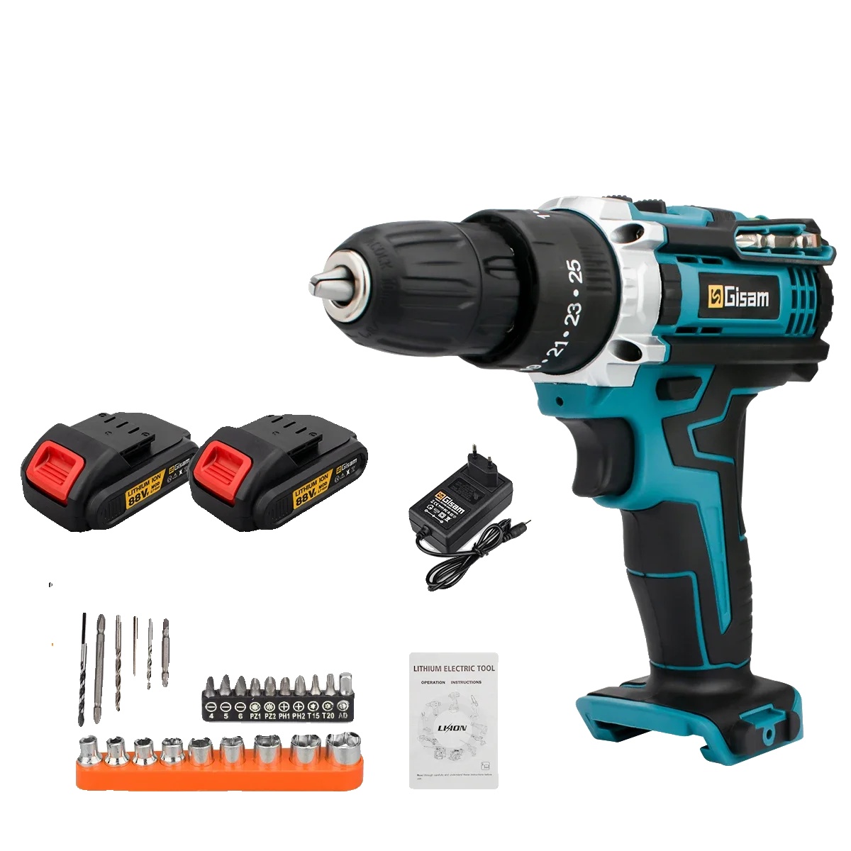 Akkuschrauber, 25+3 Drehmomenteinstellungen, Hocheffizienter Motor, Blaue Kartonverpackung