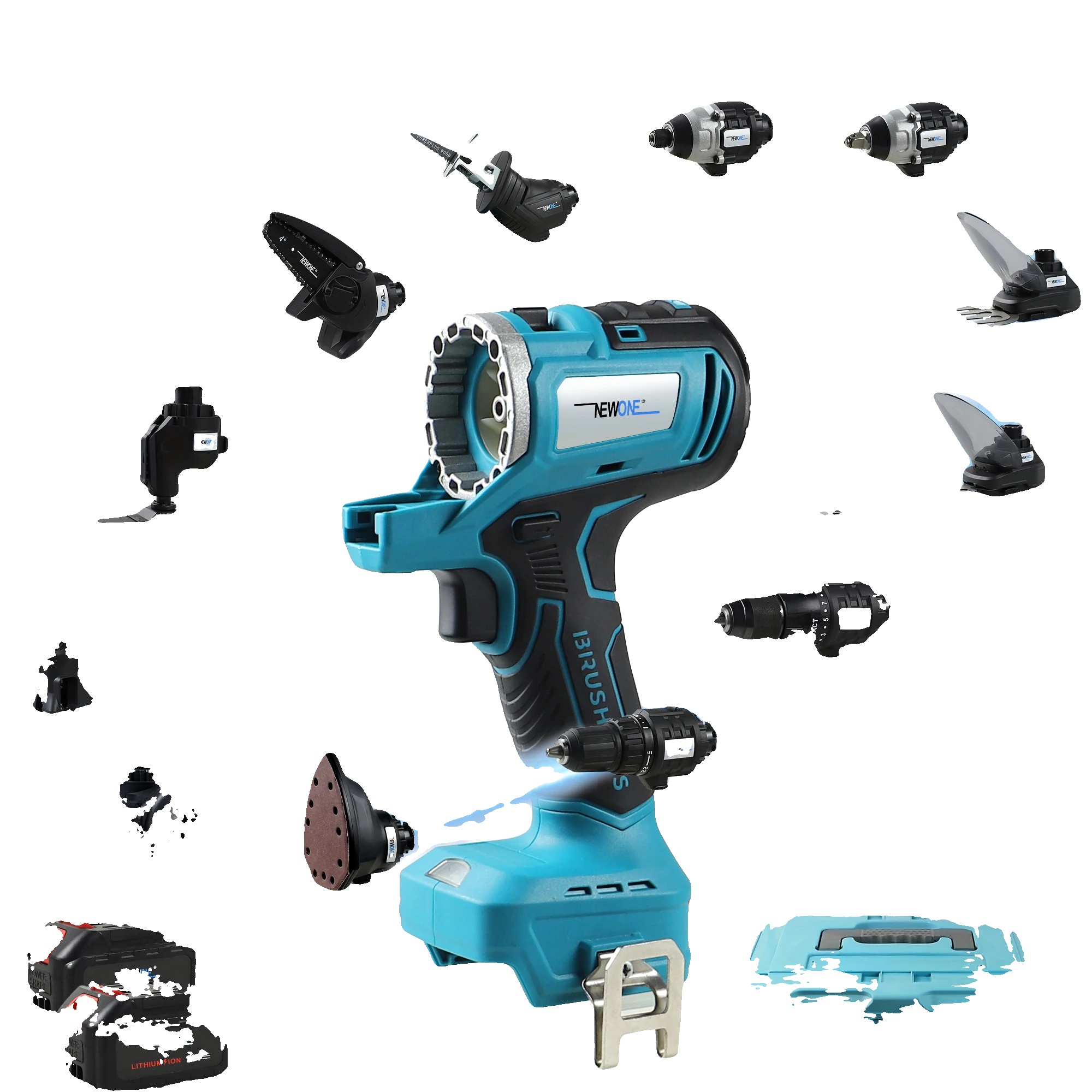Multifunktionswerkzeug-set, 12 Zubehörteile, Kabelloses Design, Blau