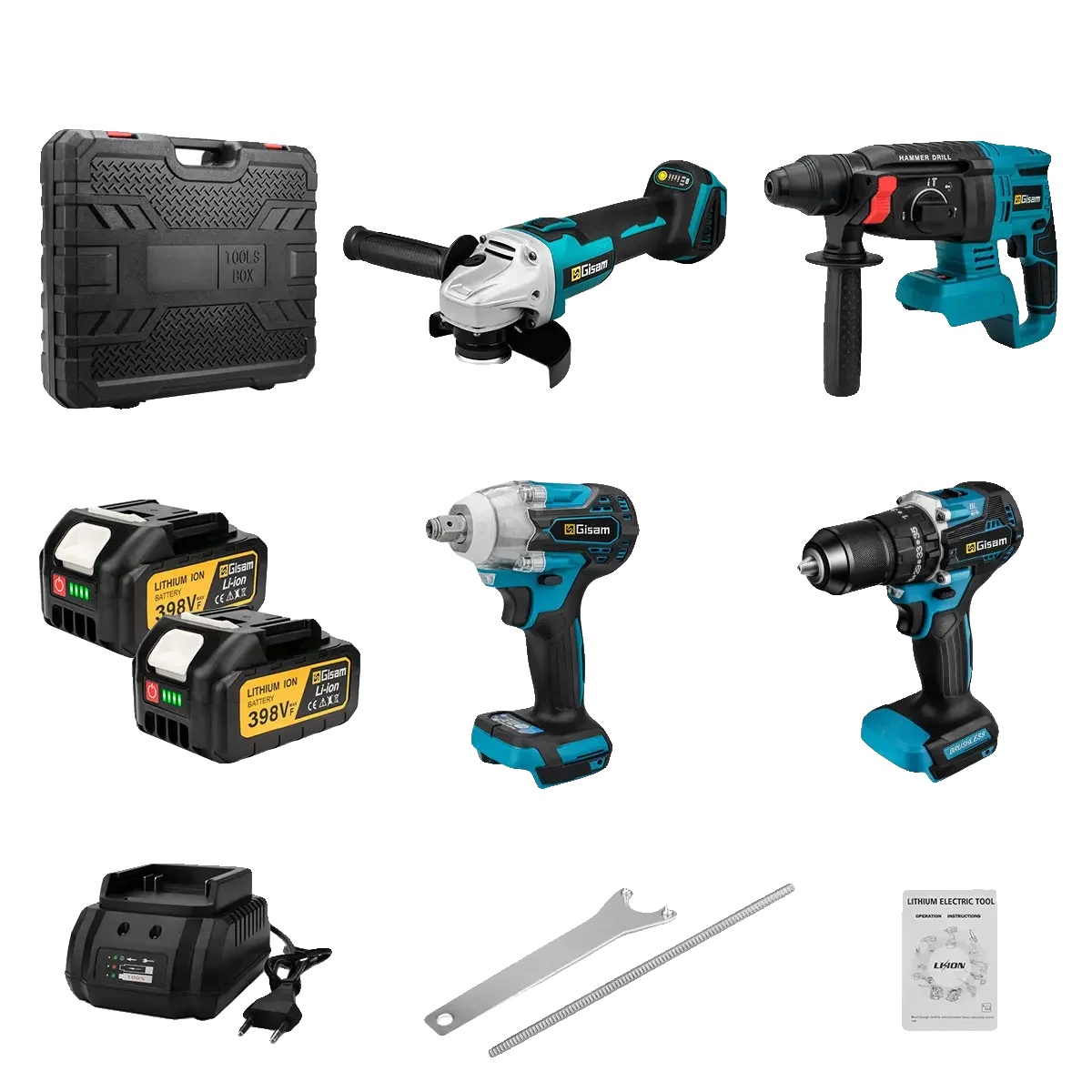 Elektrowerkzeug-set, Bürstenloser Motor, 4-in-1-funktionen, 2 Akkus