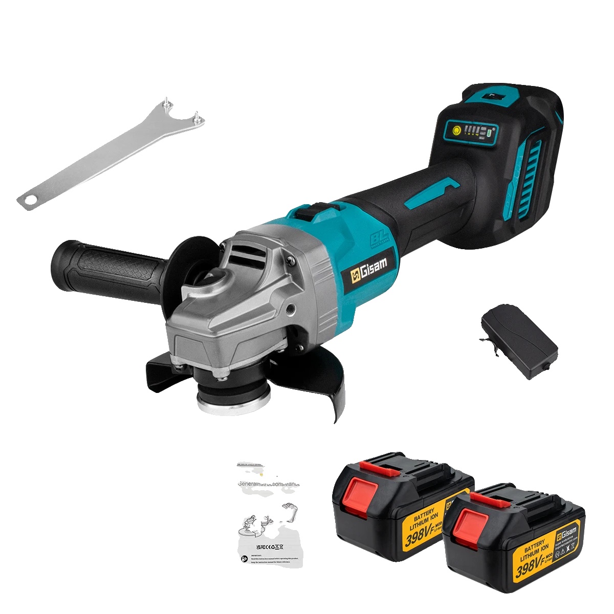 Winkelschleifer, Bürstenloser Motor, 7 Variable Geschwindigkeiten, 2 Akkus