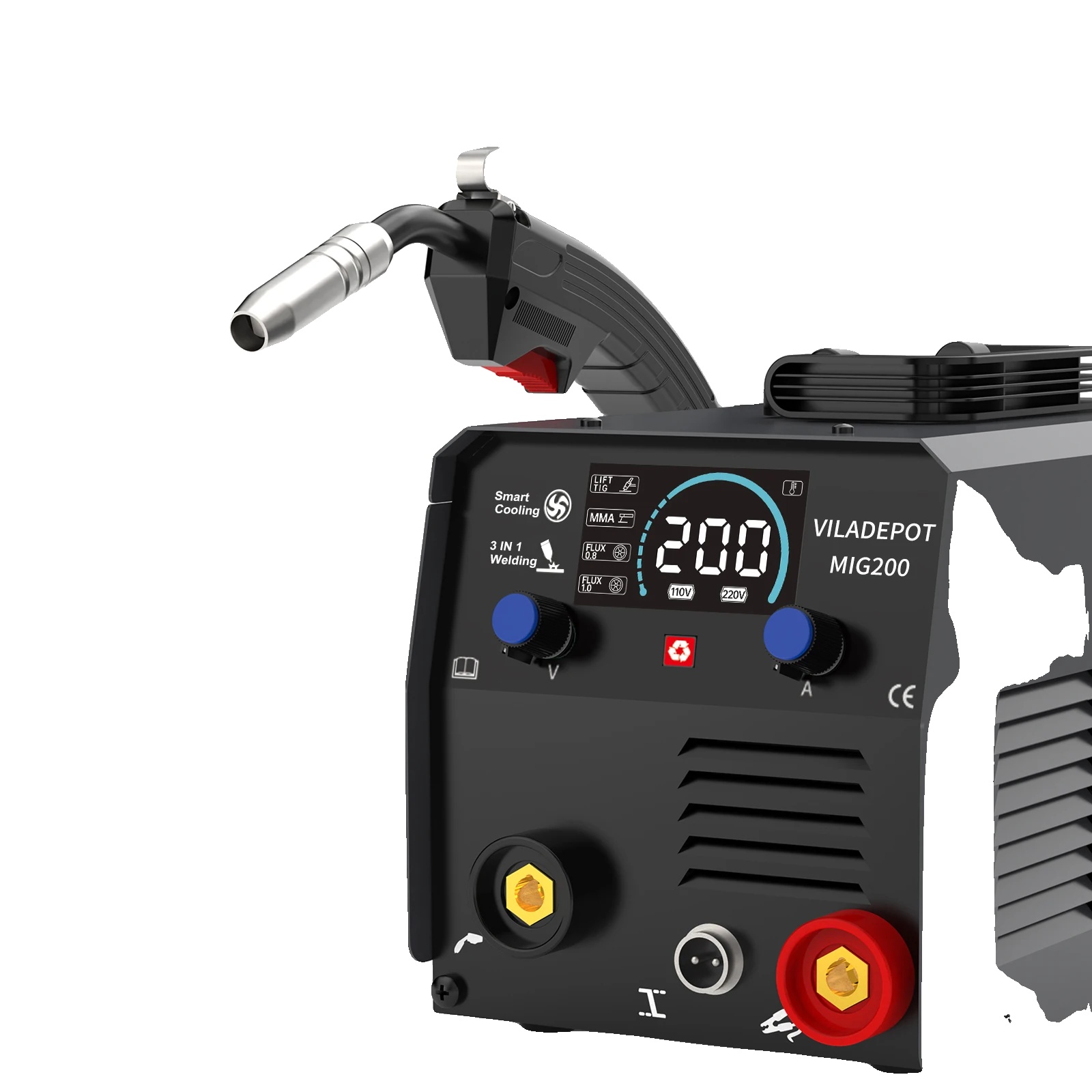 Mig-schweißgerät, 220 V, 15–200 A, Abmessungen 340 X 310 X 260 Mm, Gasloser Betrieb, Ce- Und Rohs-zertifiziert