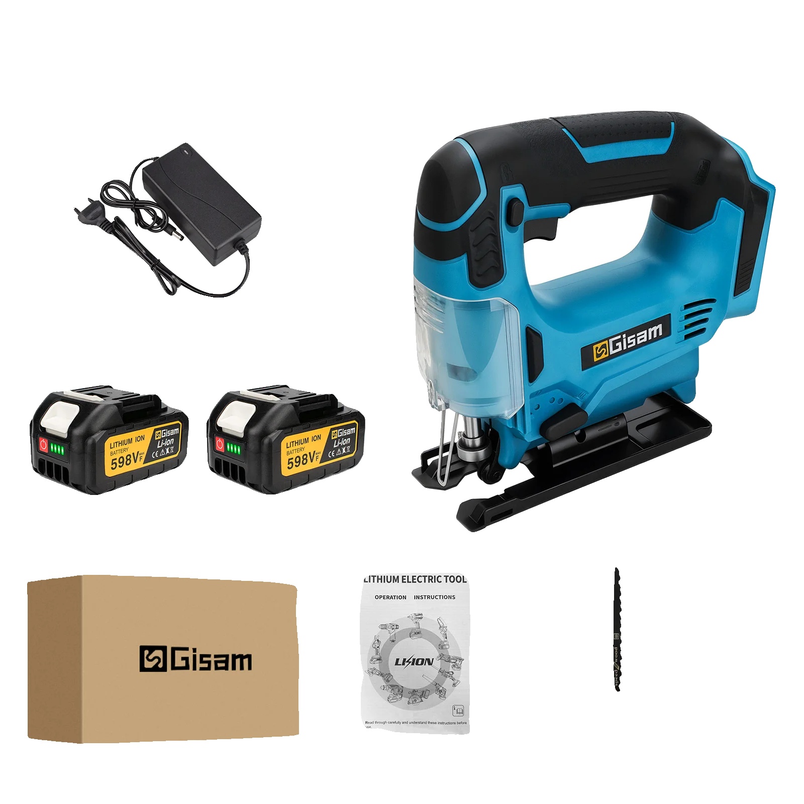 Stichsäge, Bürstenloser Motor, Einstellbare Geschwindigkeit, 2 Akkus