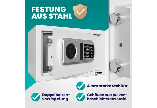 DEUBA® Tresor Elektronik-Zahlenschloss 4 Batterien Tresor klein Safe Hotelsafe Büro Hotel Schmuck Sicherheitscode Silber