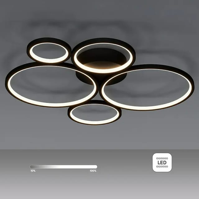 Trio Lighting - Flache led Ringleuchte Deckenlampe rondo dimmbar aus Metall in Schwarz, b: 59cm