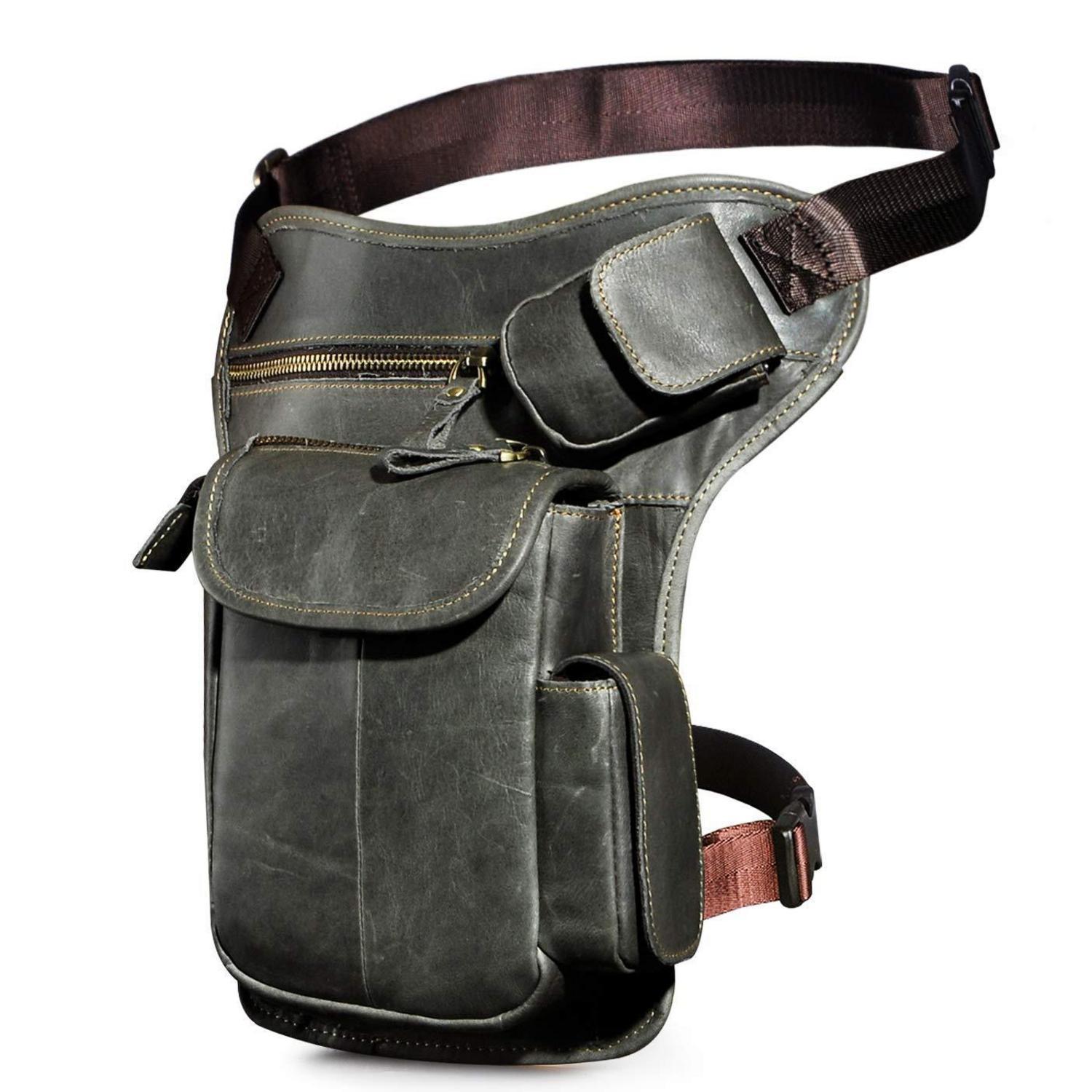 Herren Leder Beintasche Grau Für Motorrad & Outdoor