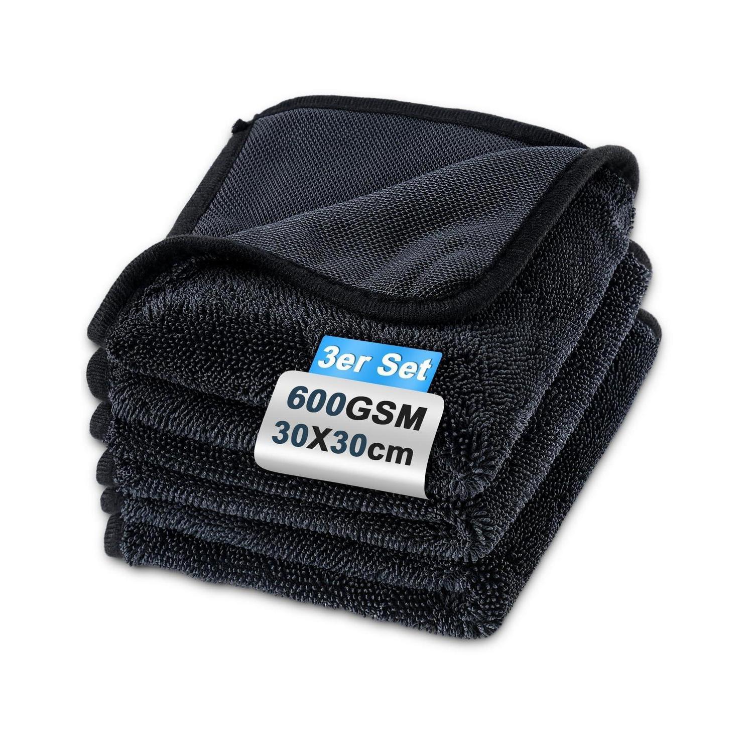 Mikrofasertücher 3er Set 600gsm 30x30cm, Fusselfrei, Schnelltrocknend