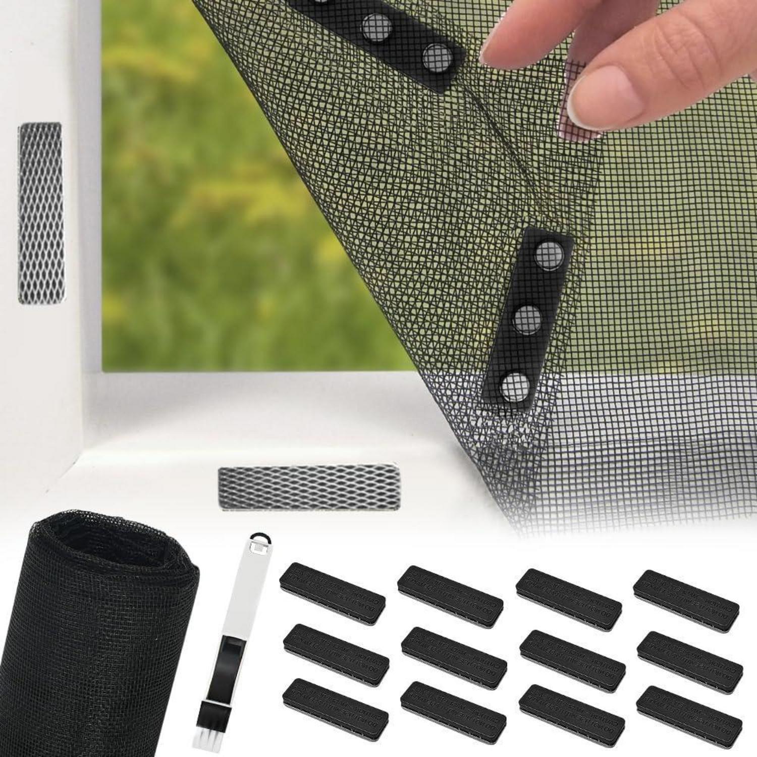 Fliegengitter Fenster 150x500 Cm Mit Magnetverschluss, Zuschneidbar, Schwarz