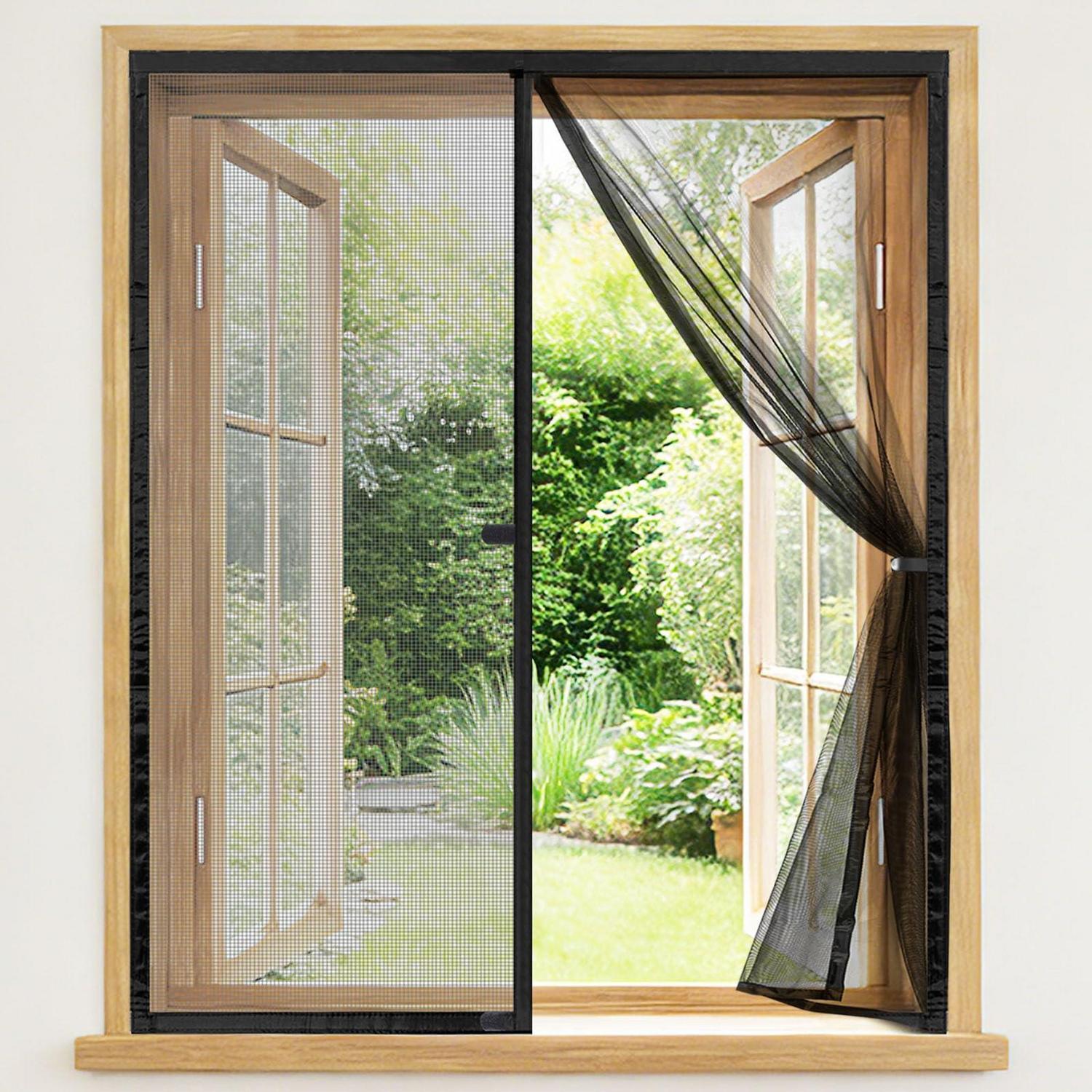 Fliegengitter Fenster 100x150 Cm, Magnetisch, Ohne Bohren, Fiberglas, Schwarz