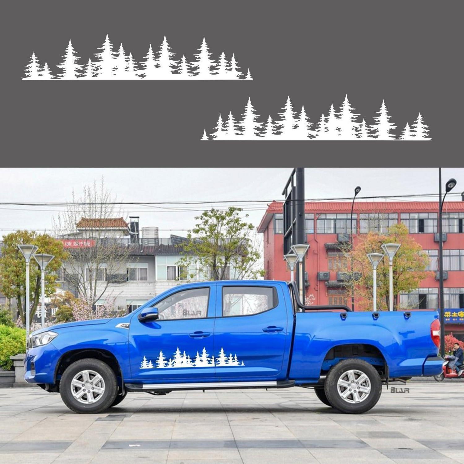 2er Set Auto Seitenaufkleber Berg Wald Muster Vinyl Decal 100cm Weiß