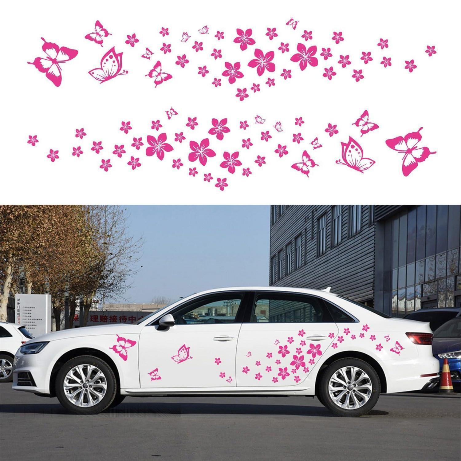 Autoaufkleber Schmetterling Blumen Muster 74 Stück Rose Rot