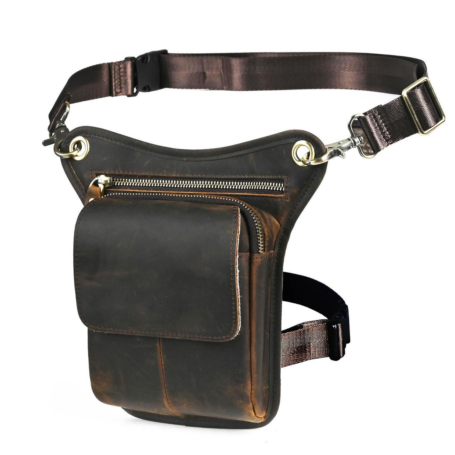 Herren Beintasche Aus Canvas & Leder, Motorrad & Outdoor, Braun
