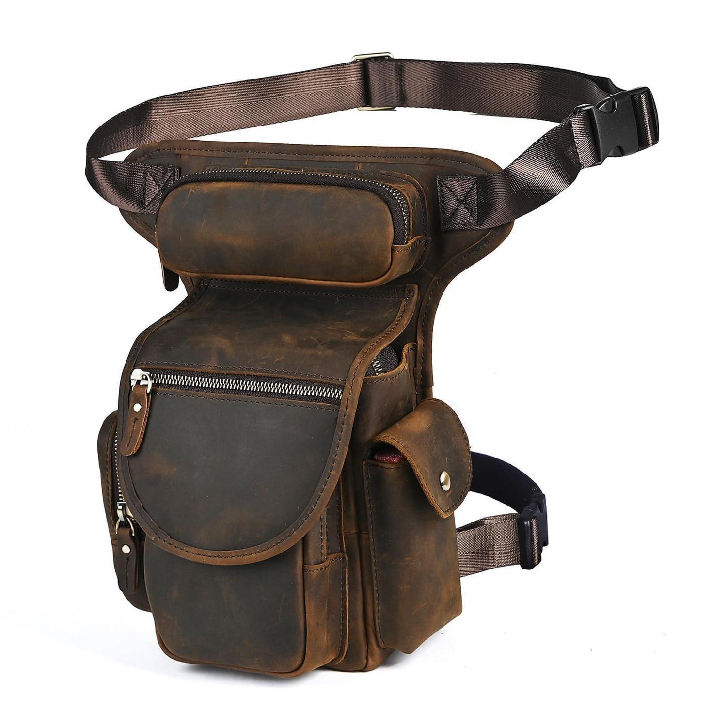 Herren Beintasche Aus Canvas Und Leder, Motorrad, Outdoor, Hüfttasche