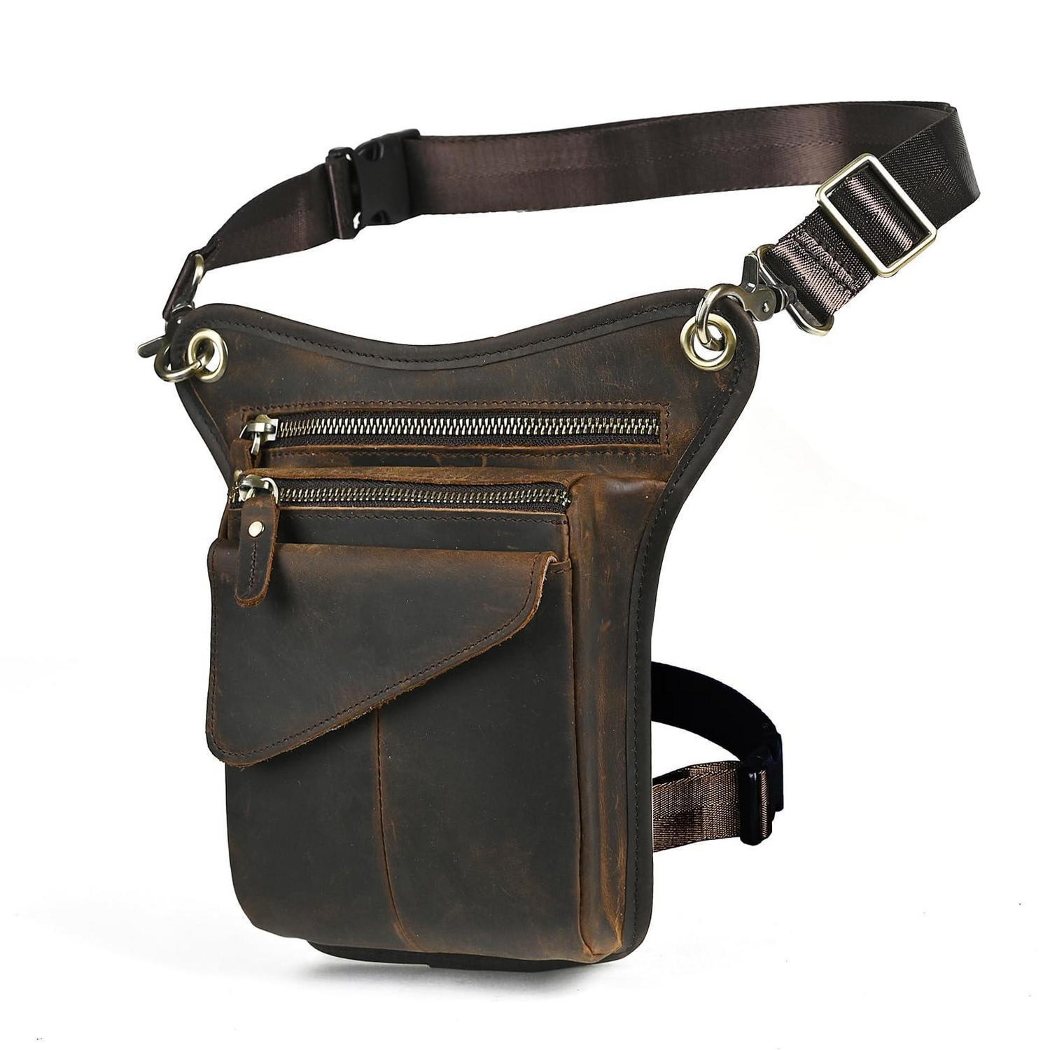 Herren Beintasche Aus Canvas Und Leder, Motorrad, Outdoor, Braun