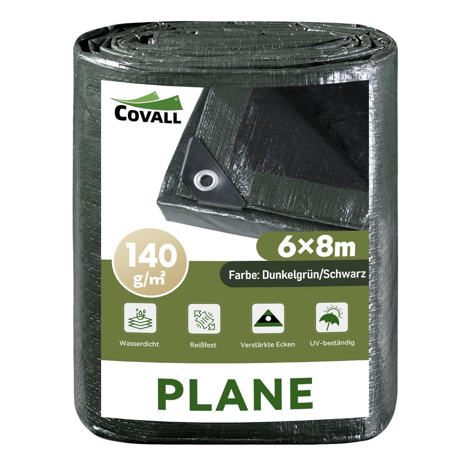Schwerlast Abdeckplane 6x8m 140gsm Wasserdicht Uv-beständig Dunkelgrün/schwarz