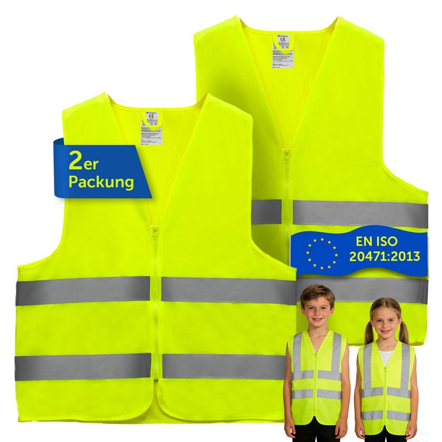 Warnwesten 2er-pack Für Kinder, En Iso 20471:2013, Neongelb, Reflektierend