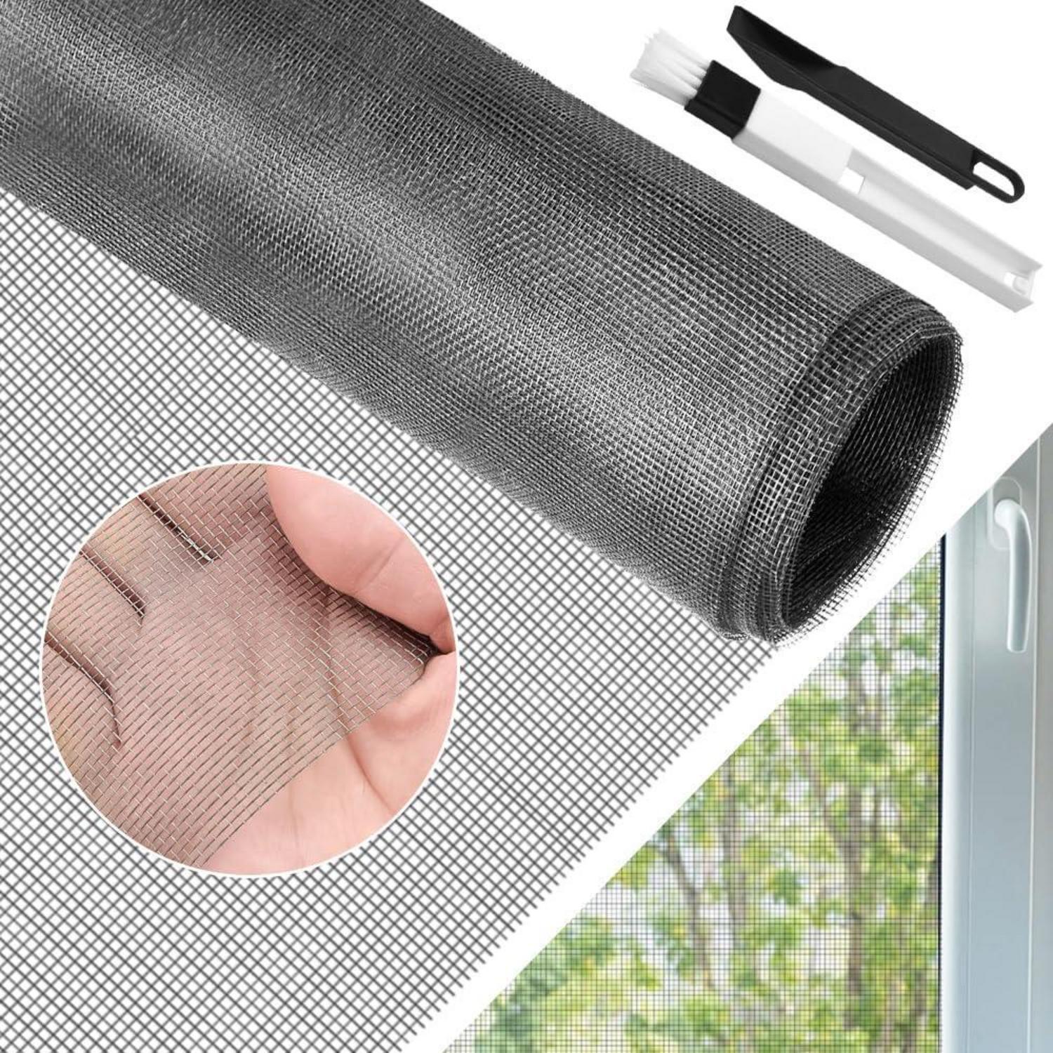 Fliegengitter Meterware 130x450cm Grau Mit Fensterputzbürste