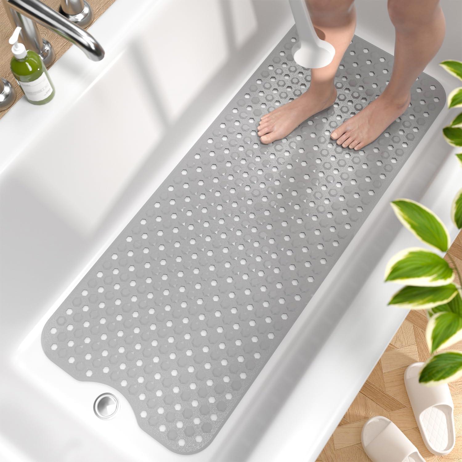 Badewannenmatte Rutschfest 101x40cm, Bpa-frei, Schimmelresistent, Maschinenwaschbar, Grau