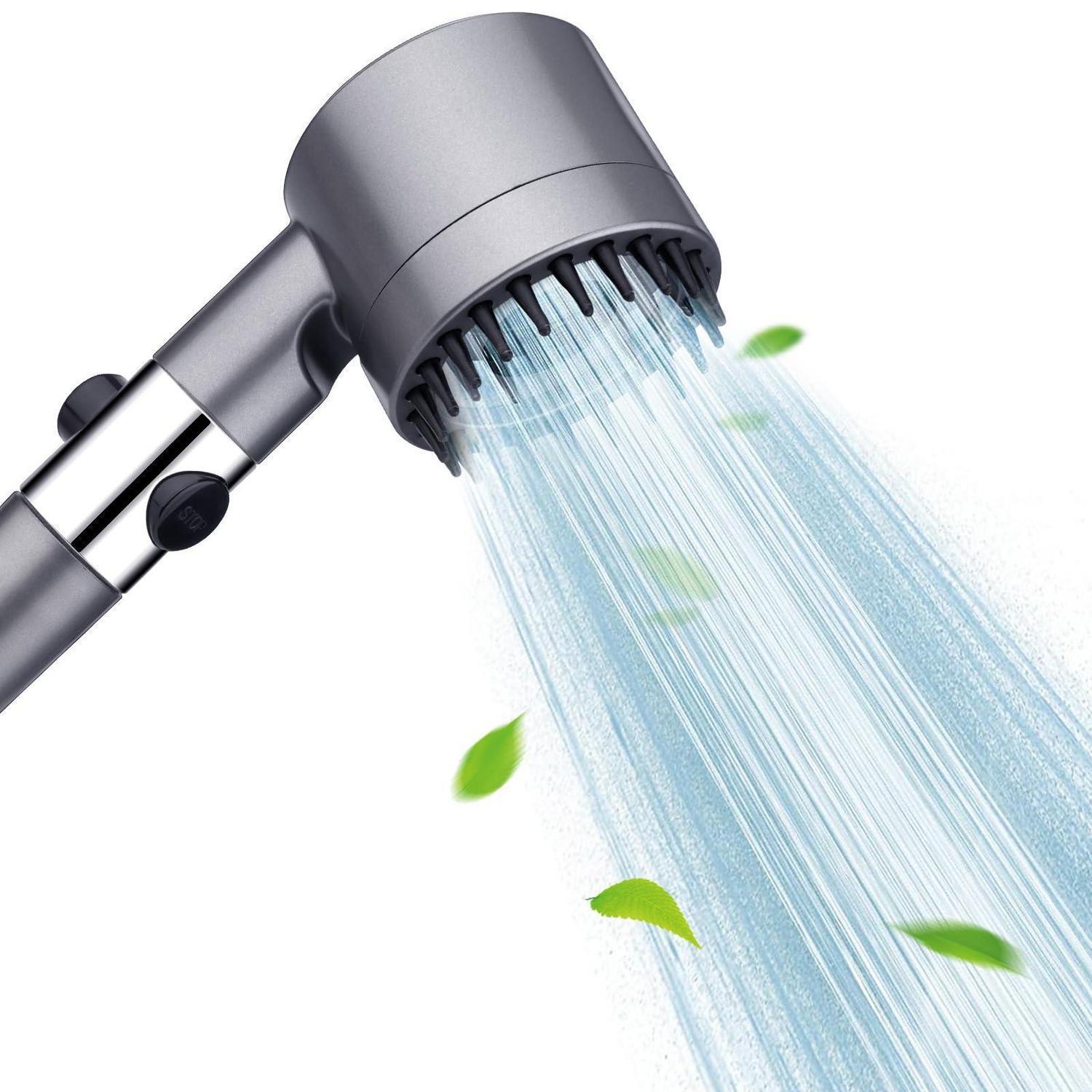 Handbrause Mit Filter, 3+1 Strahlarten, Wassersparend, Stoppfunktion, Grau