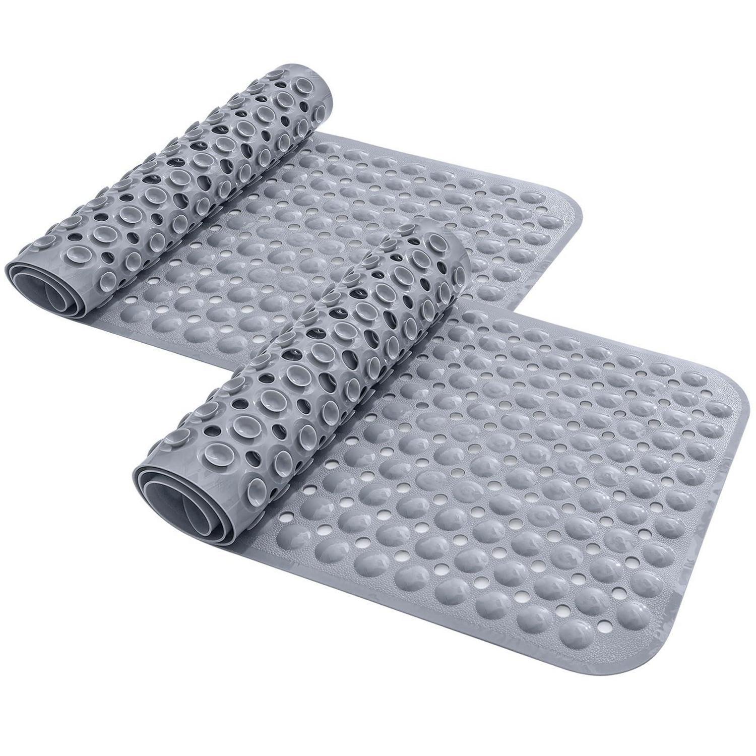 Badewannenmatte Rutschfest 100x40cm, 2 Stück, Grau, Bpa-frei, Maschinenwaschbar