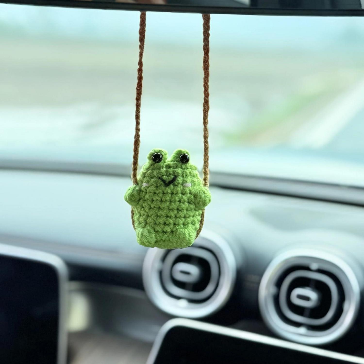 Gehäkelter Frosch Anhänger Für Auto Rückspiegel, Handgefertigt, Schwingend