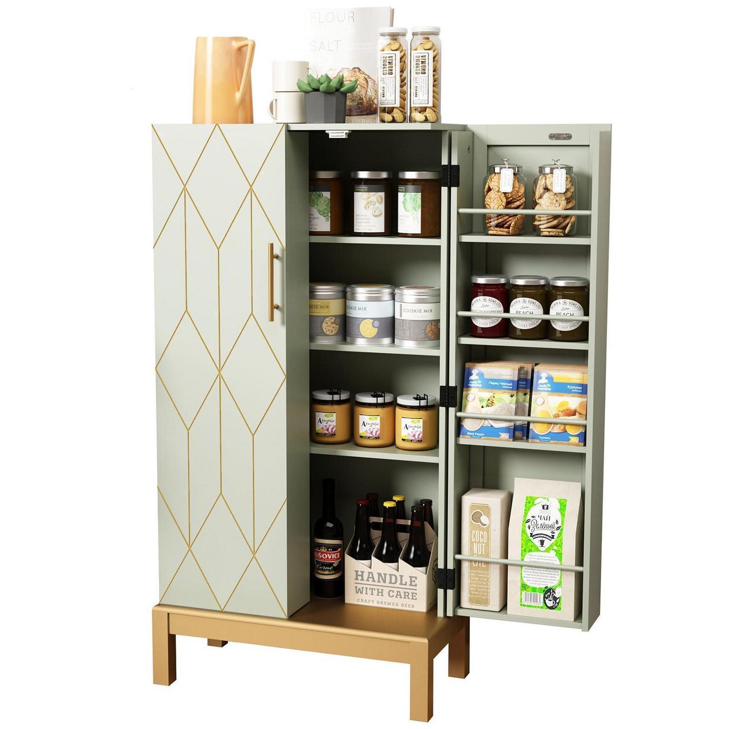 Mehrzweckschrank Grün Mit Verstellbarem Regal Und Goldenen Akzenten