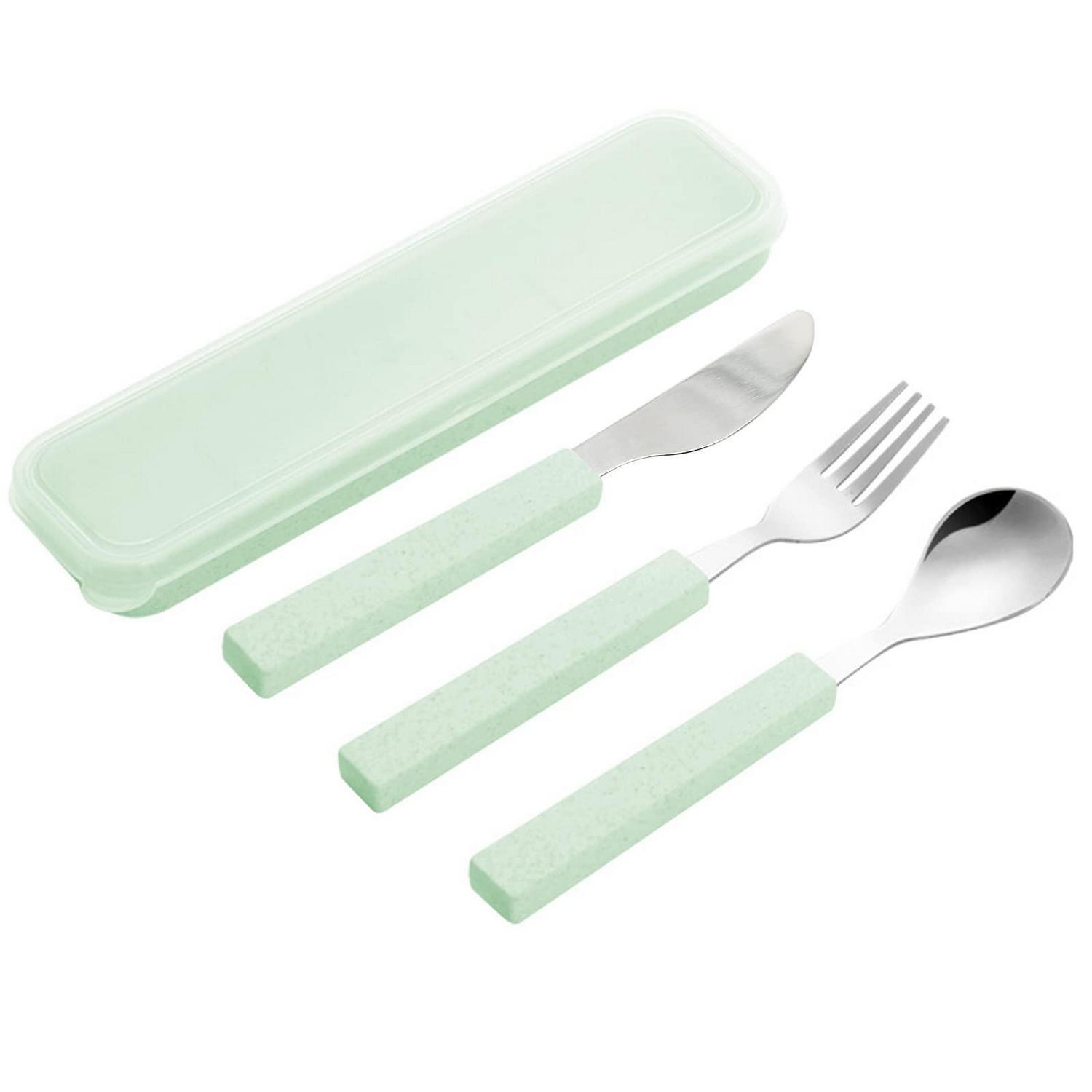Kinderbesteck Set 3-teilig Edelstahl Mit Reisekoffer, Spülmaschinenfest, Grün