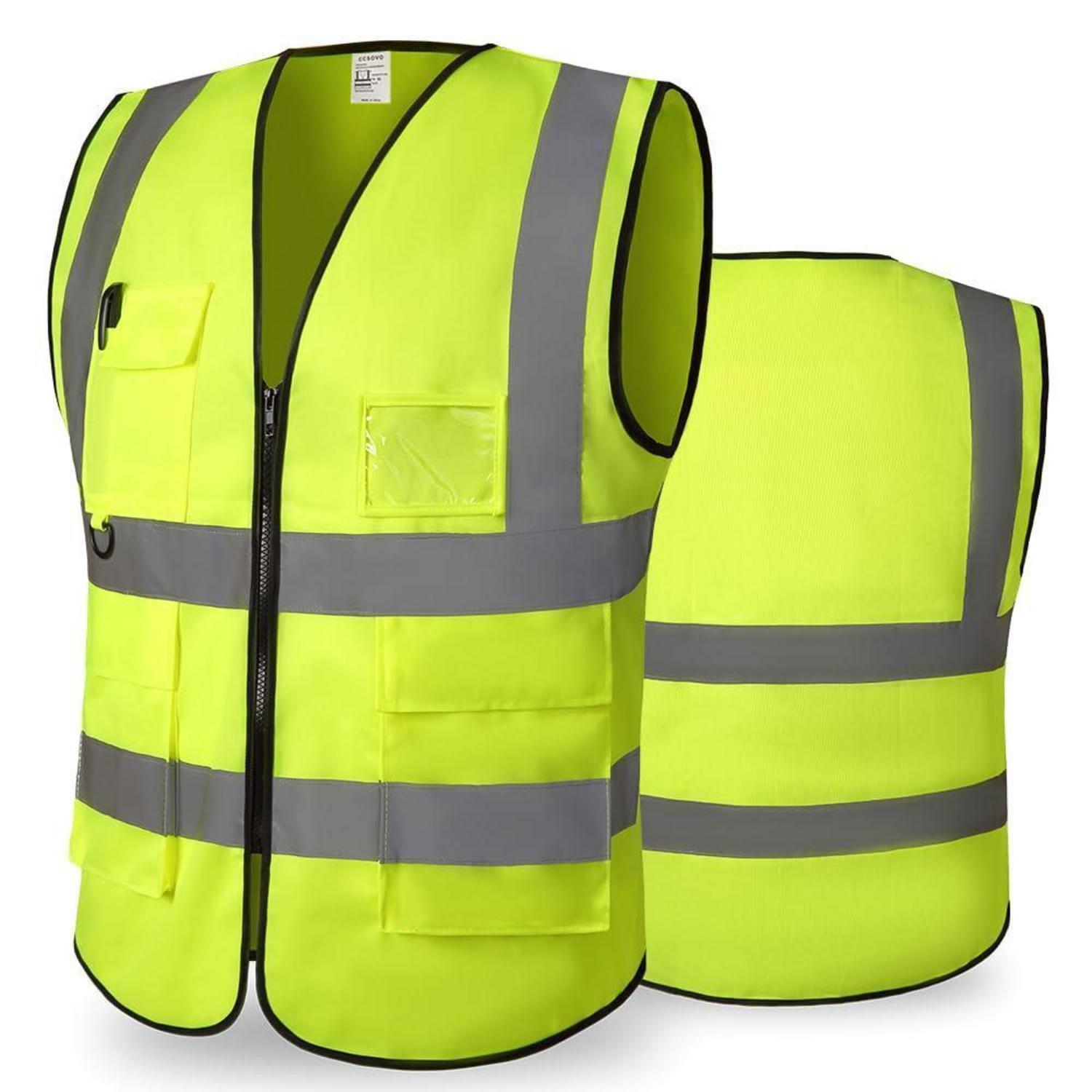 Warnweste Mit Taschen Für Herren & Damen, Hohe Sichtbarkeit, Reflektierend, Grün, L