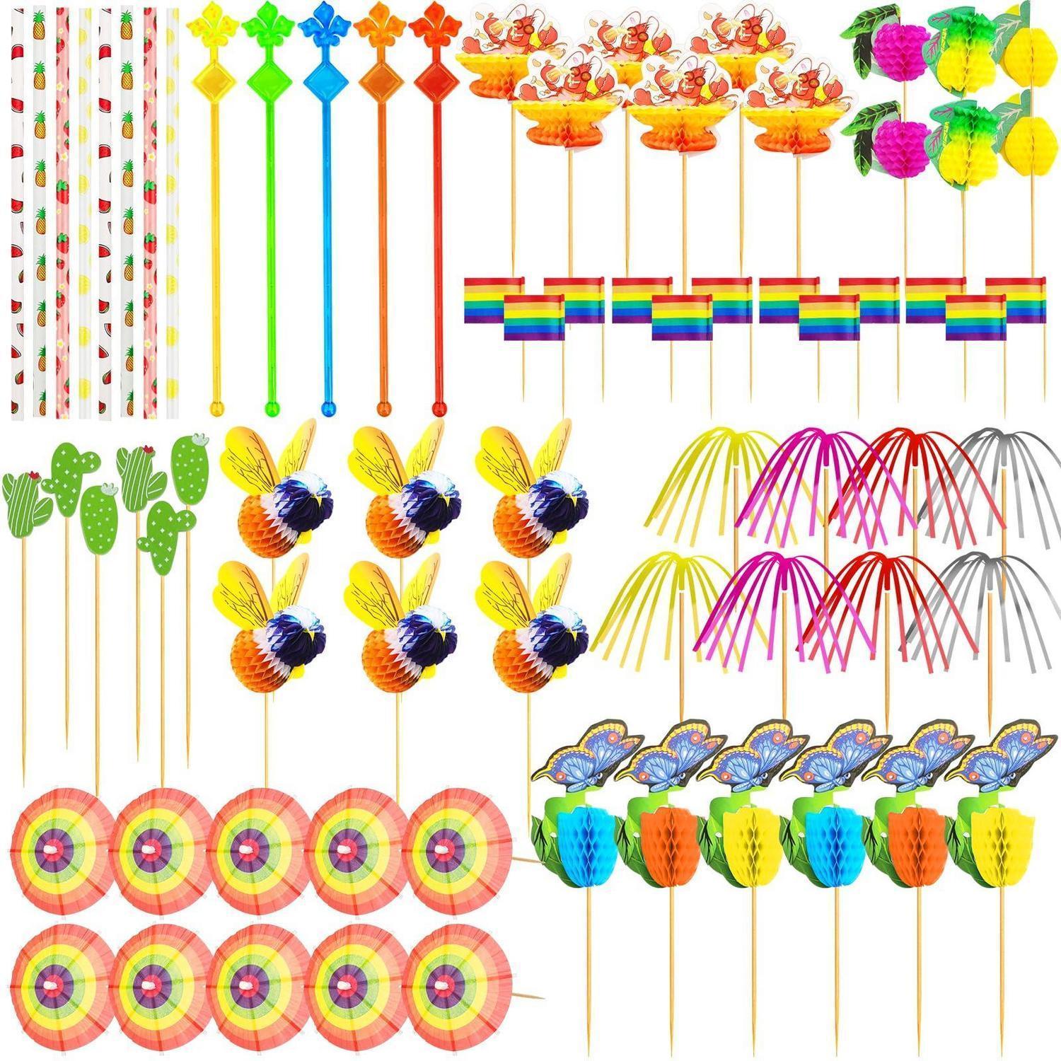 171tlg Cocktail Deko Set: Schirmchen, Feuerwerk Sticks, Rührer, Strohhalme Für Partys