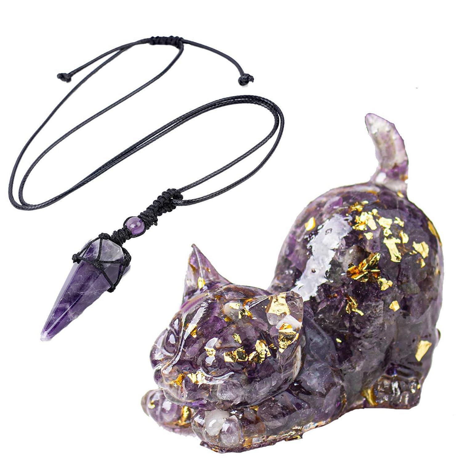 Amethyst Katzen Anhänger Für Auto Rückspiegel, Glücksbringer, Reiki, Dekoration