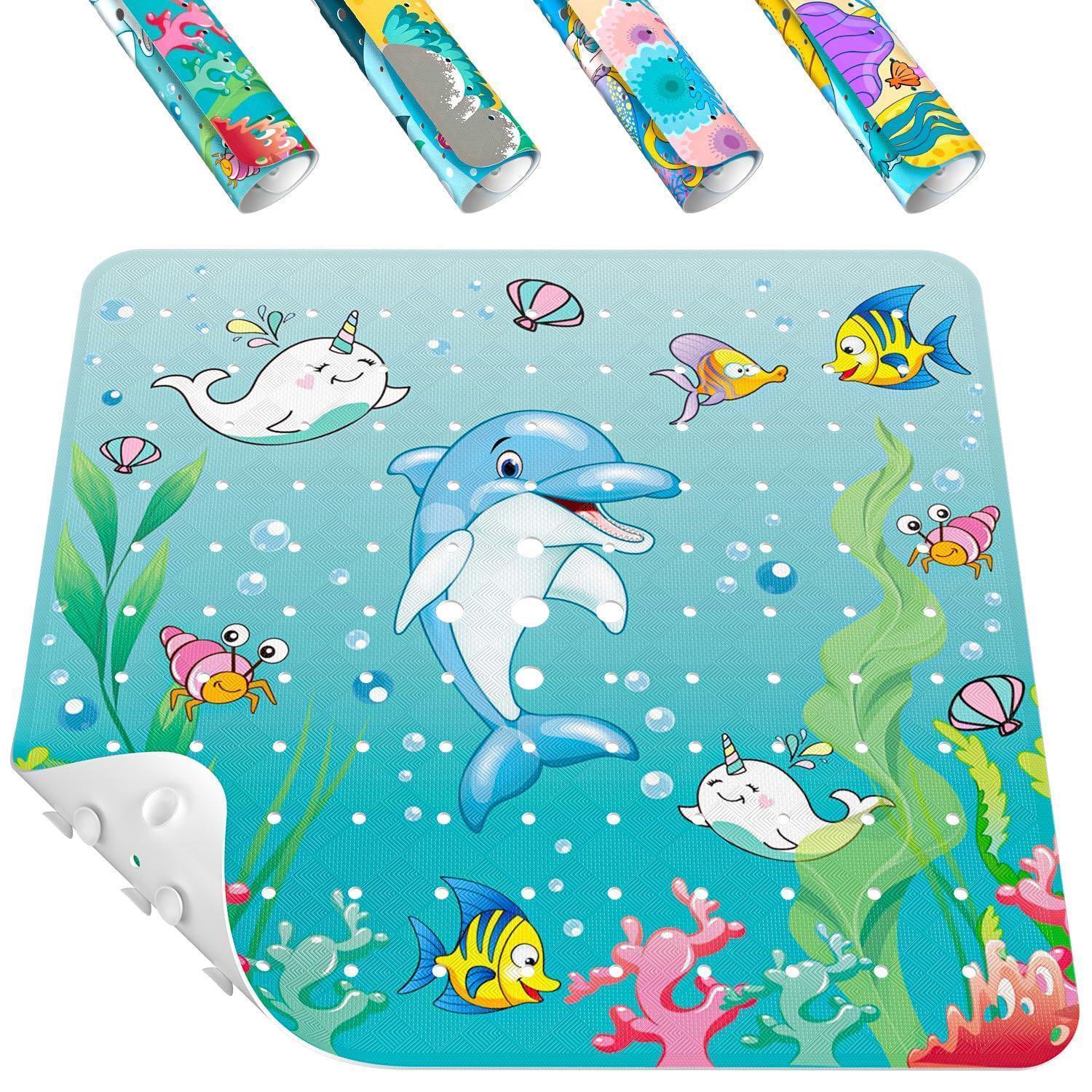 Duschmatte Rutschfest Kinder 53x53cm Mit Saugnäpfen, Maschinenwaschbar, Delfinmotiv