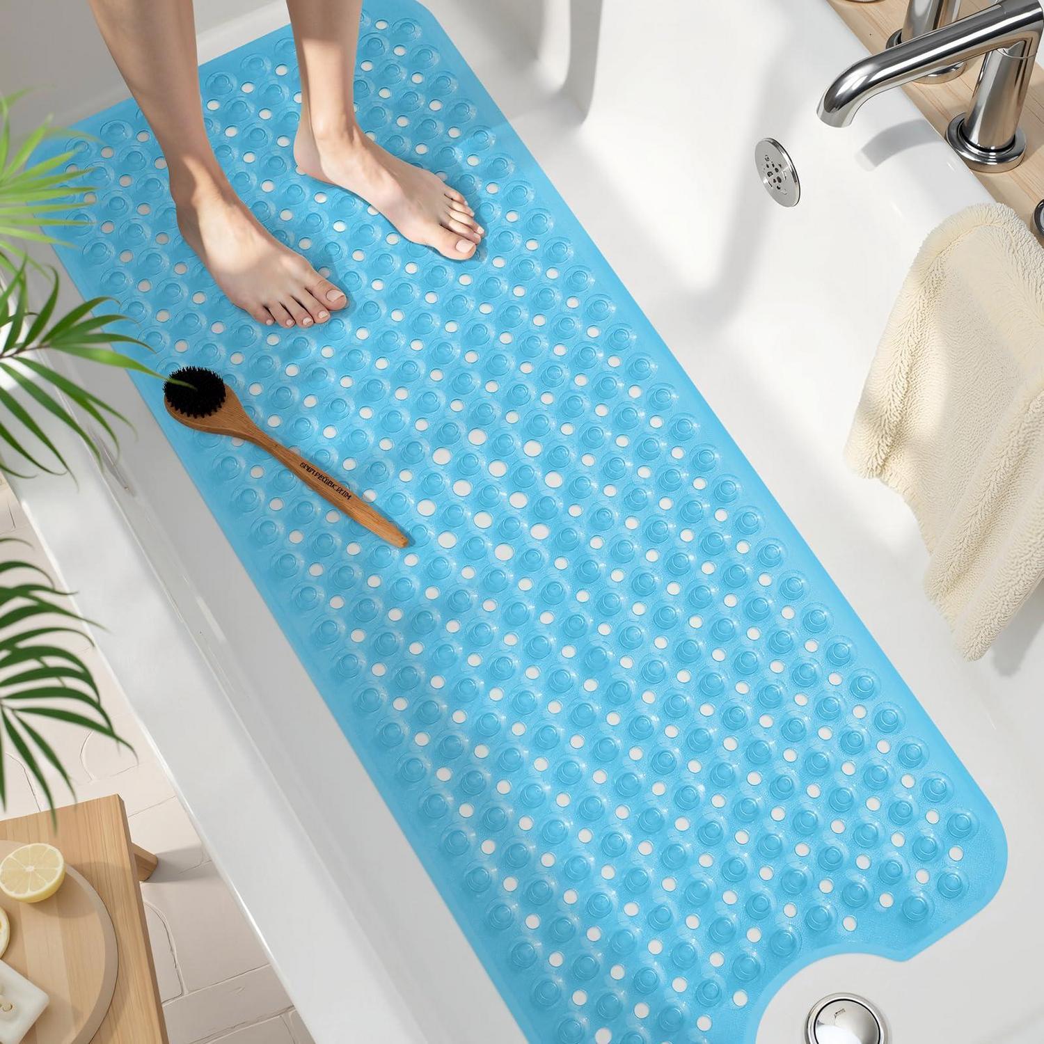 Badewannenmatte Rutschfest 100x40cm Bpa-frei Maschinenwaschbar Transparent Blau