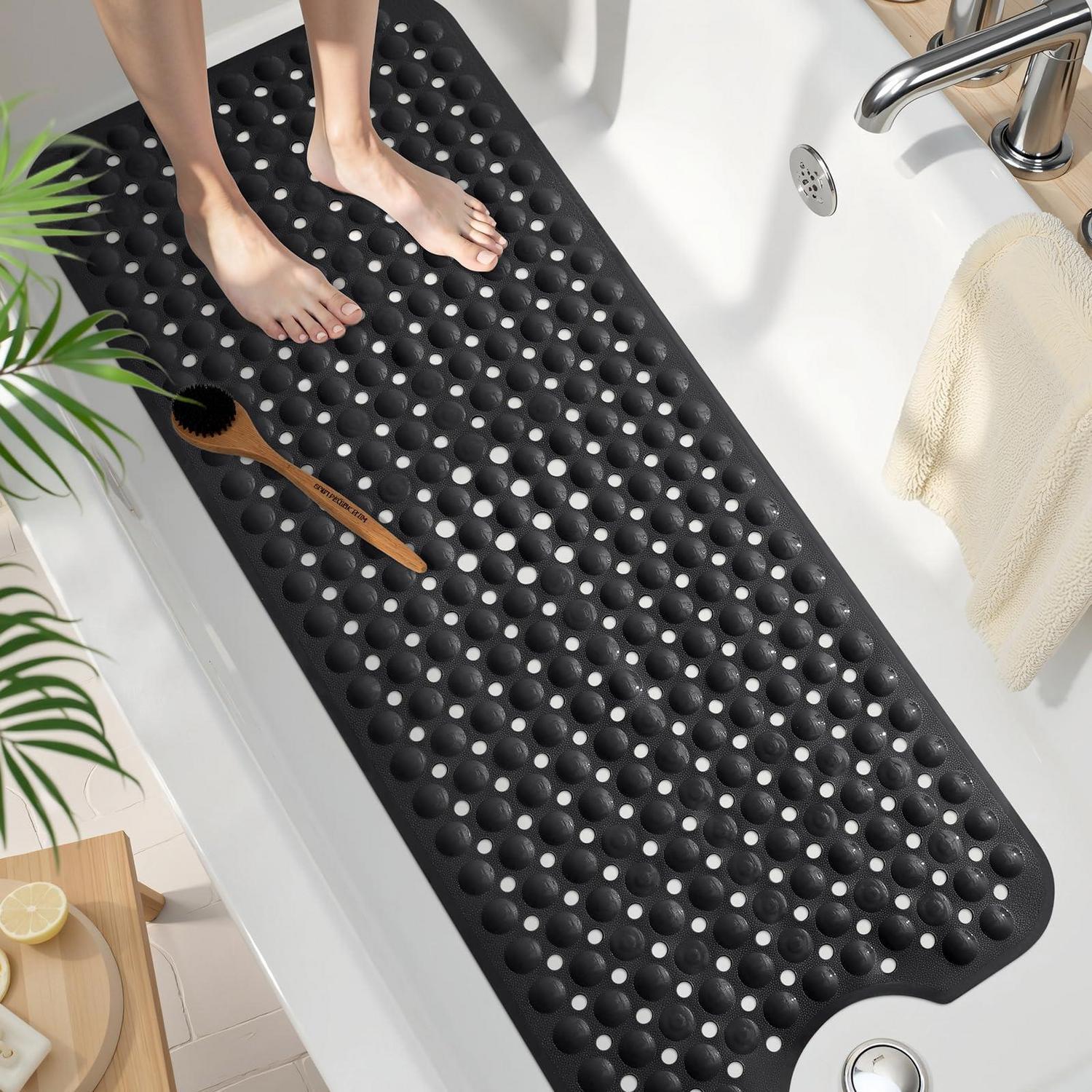 Badewannenmatte Rutschfest 100x40cm, Bpa-frei, Schnelltrocknend, Maschinenwaschbar, Schwarz