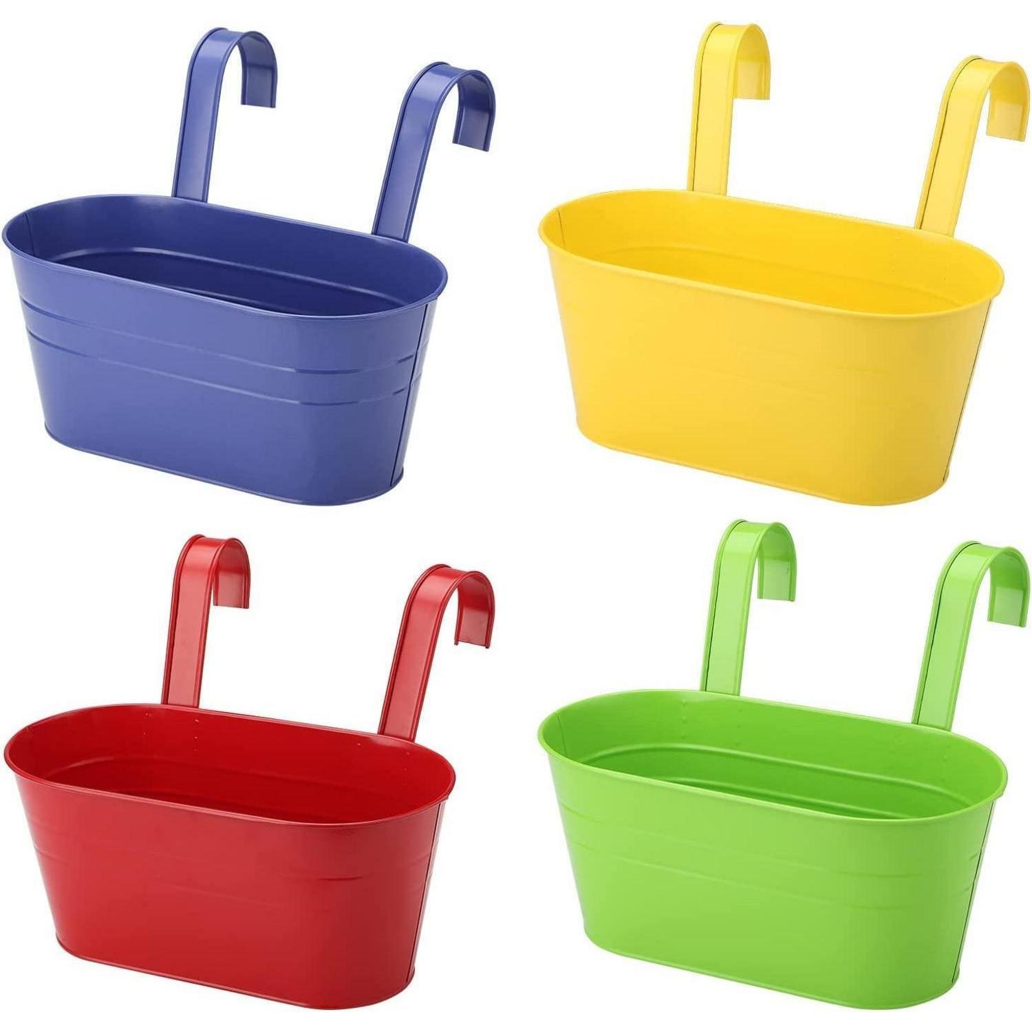 Hängende Blumentöpfe 4er Set Metall 27,5cm Mit Haken Für Balkon & Zaun, 4 Farben