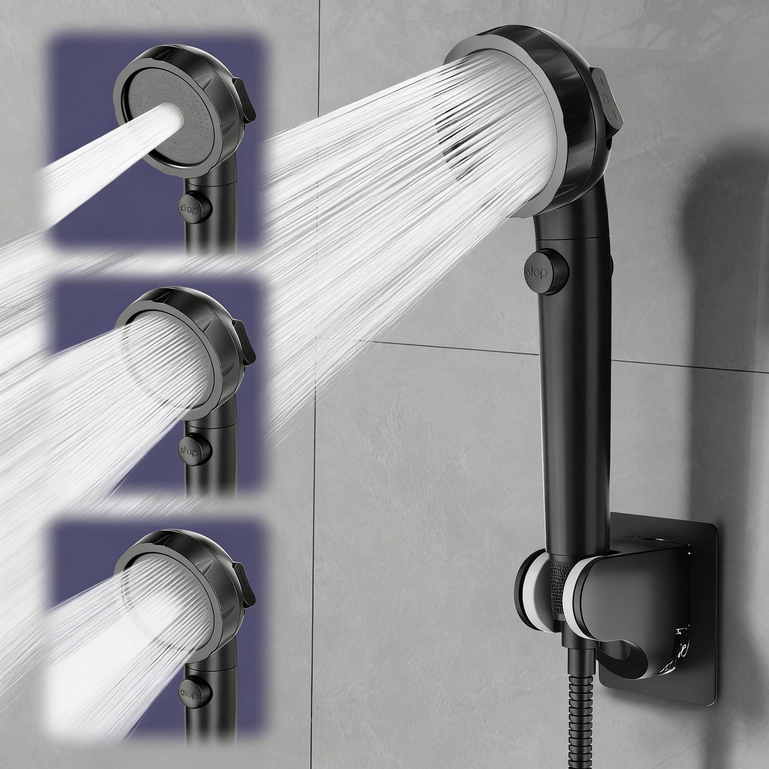 Handbrause Mit 12-stufigem Filter Gegen Kalk, 3+1 Modi, Hochdruck, Wassersparend, Schwarz