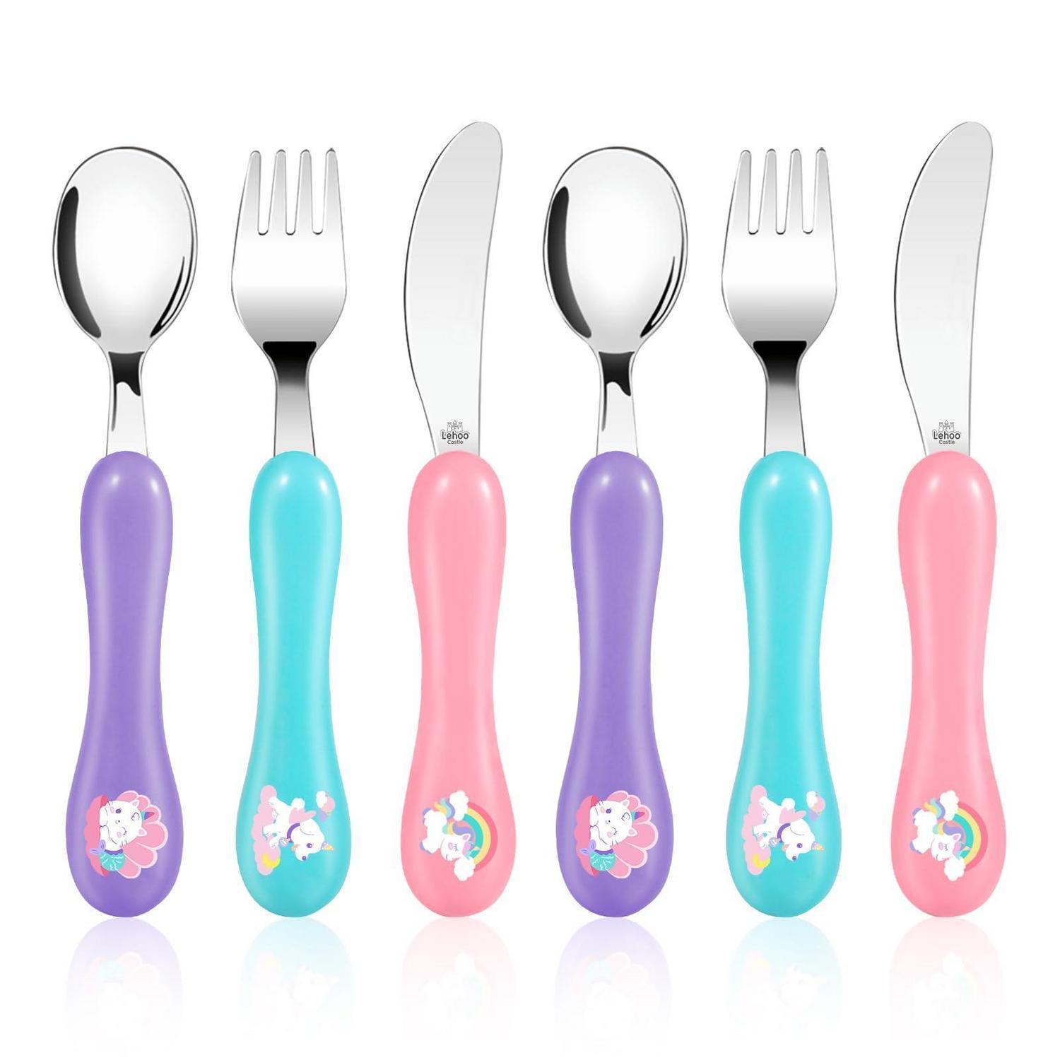 Kinderbesteck Set 6-teilig Edelstahl Für Kleinkinder, Löffel Gabel Messer, Einhorn Motiv