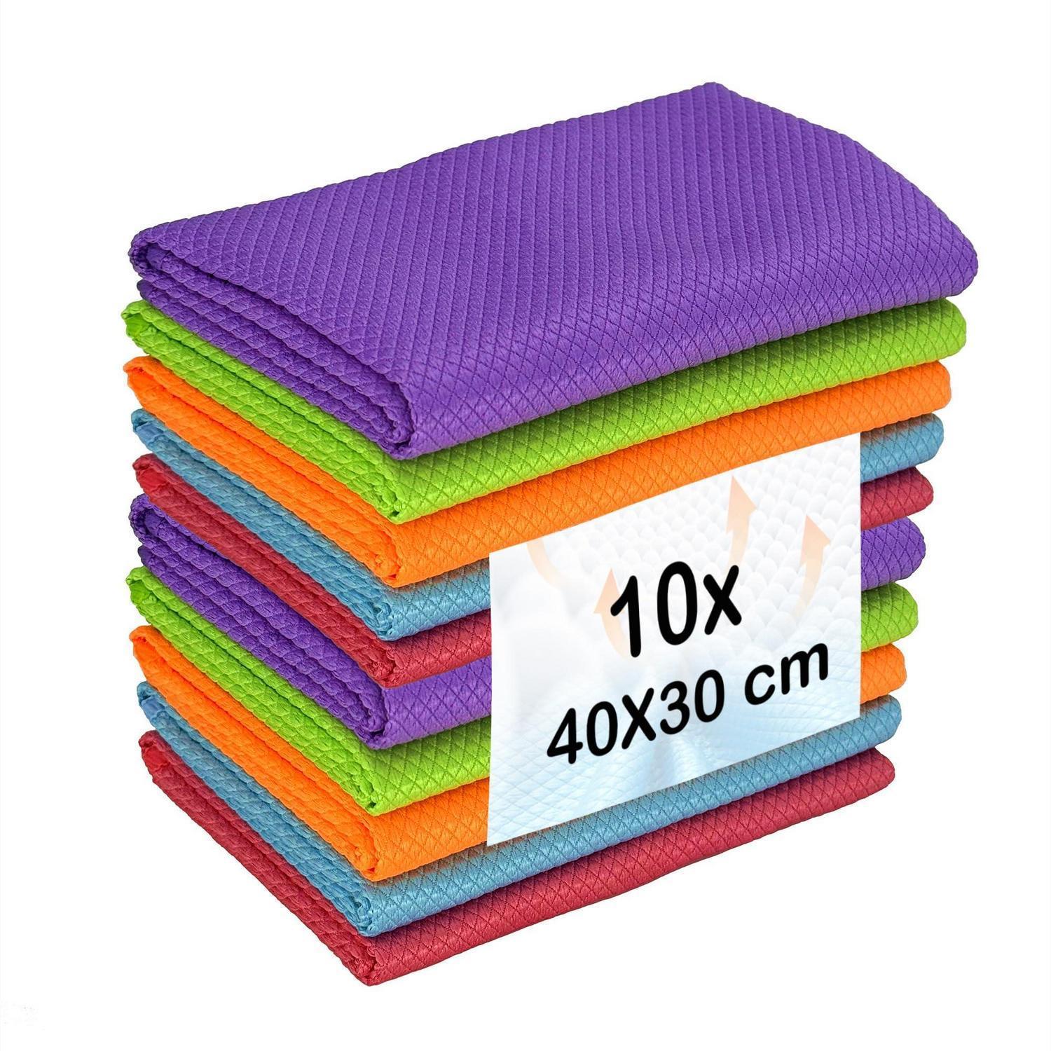 Mikrofaser Putztücher 10er Set 40x30 Cm, Fusselfrei, Streifenfrei, Für Auto, Fenster, Spiegel