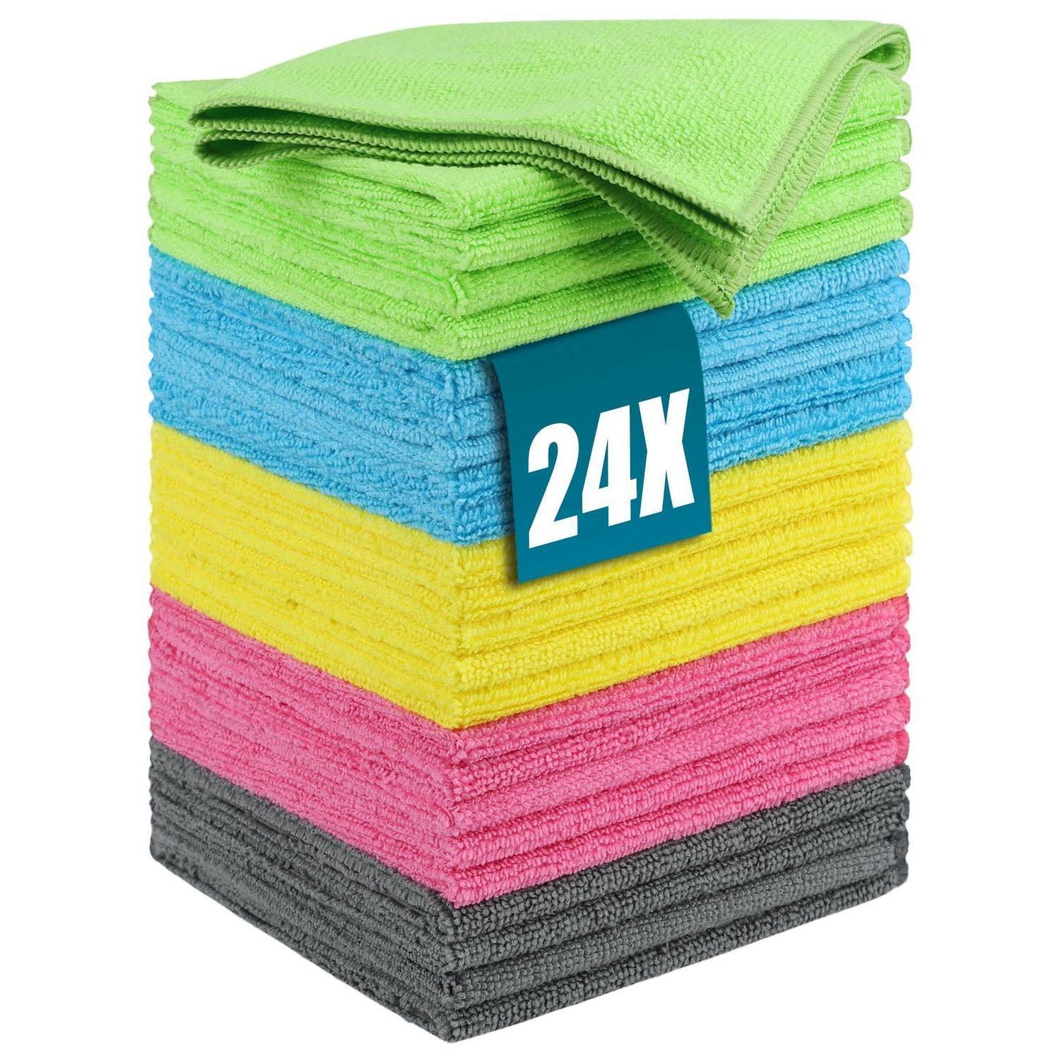 24x Mikrofasertücher 30x30cm, Ultraweich, Saugstark, Fusselfrei, 5 Farben
