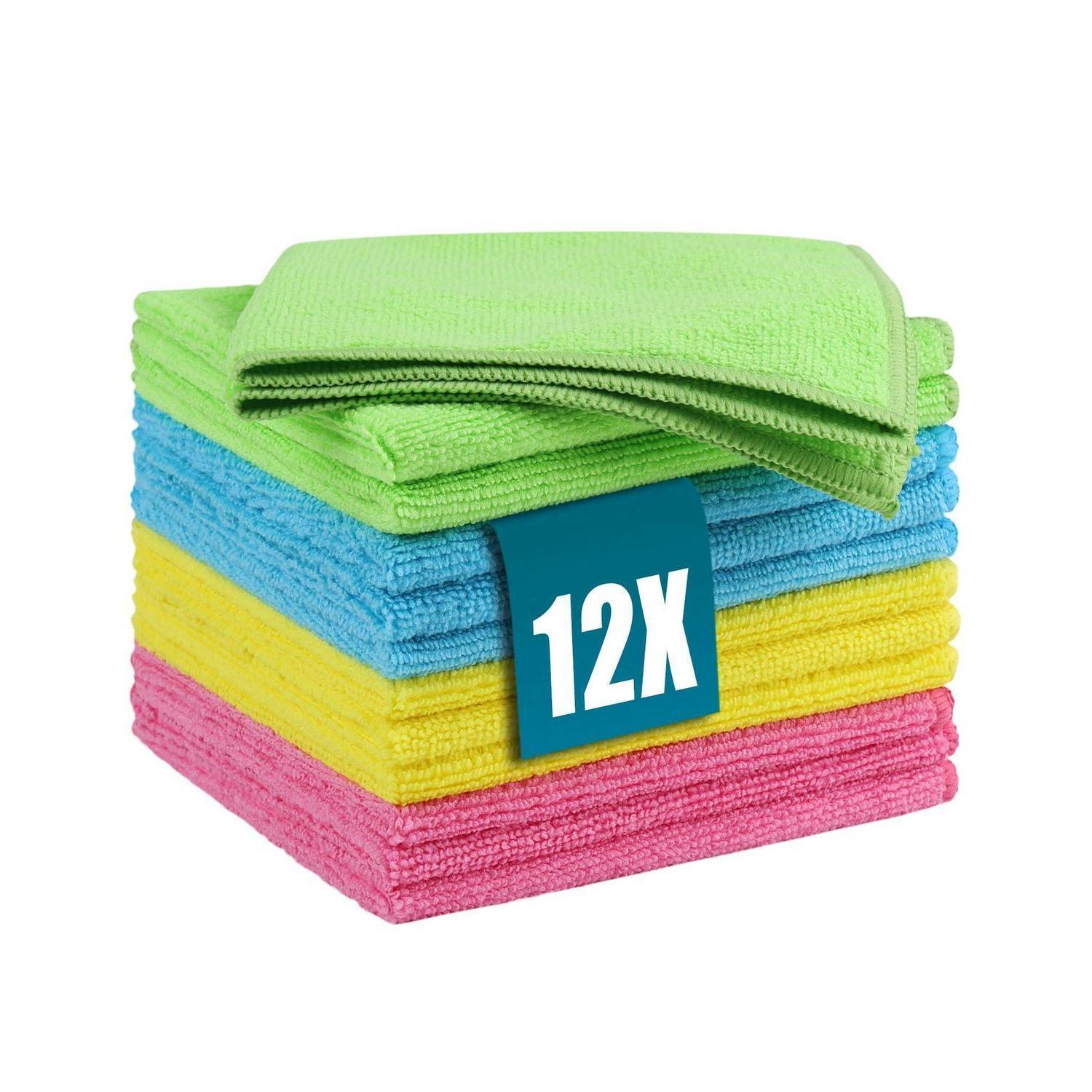 Mikrofasertücher 12er Set, Ultraweich, 30x30cm, 4 Farben