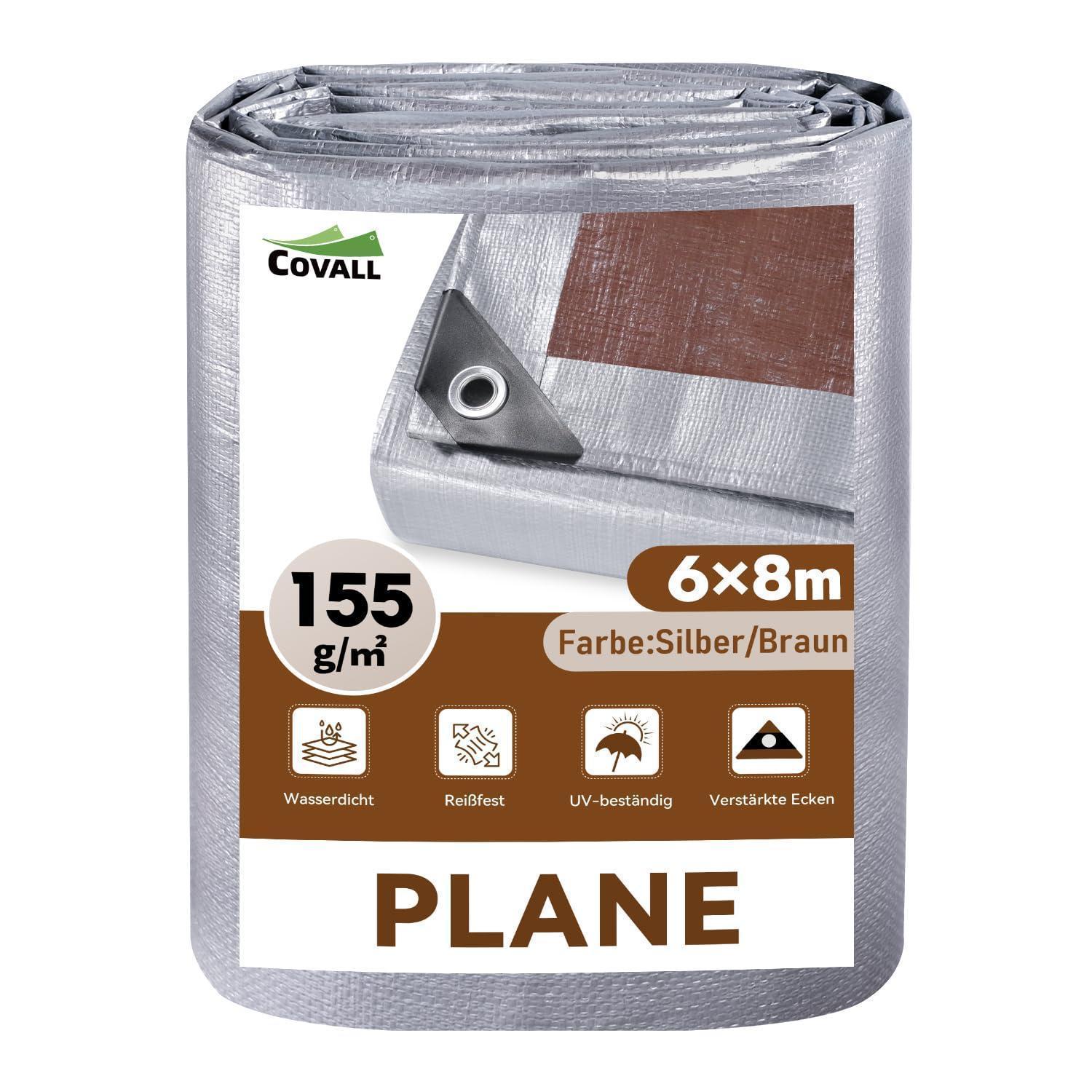 Abdeckplane 6x8m 155g/m² Wasserdicht Uv-beständig Silber/braun Mit Ösen