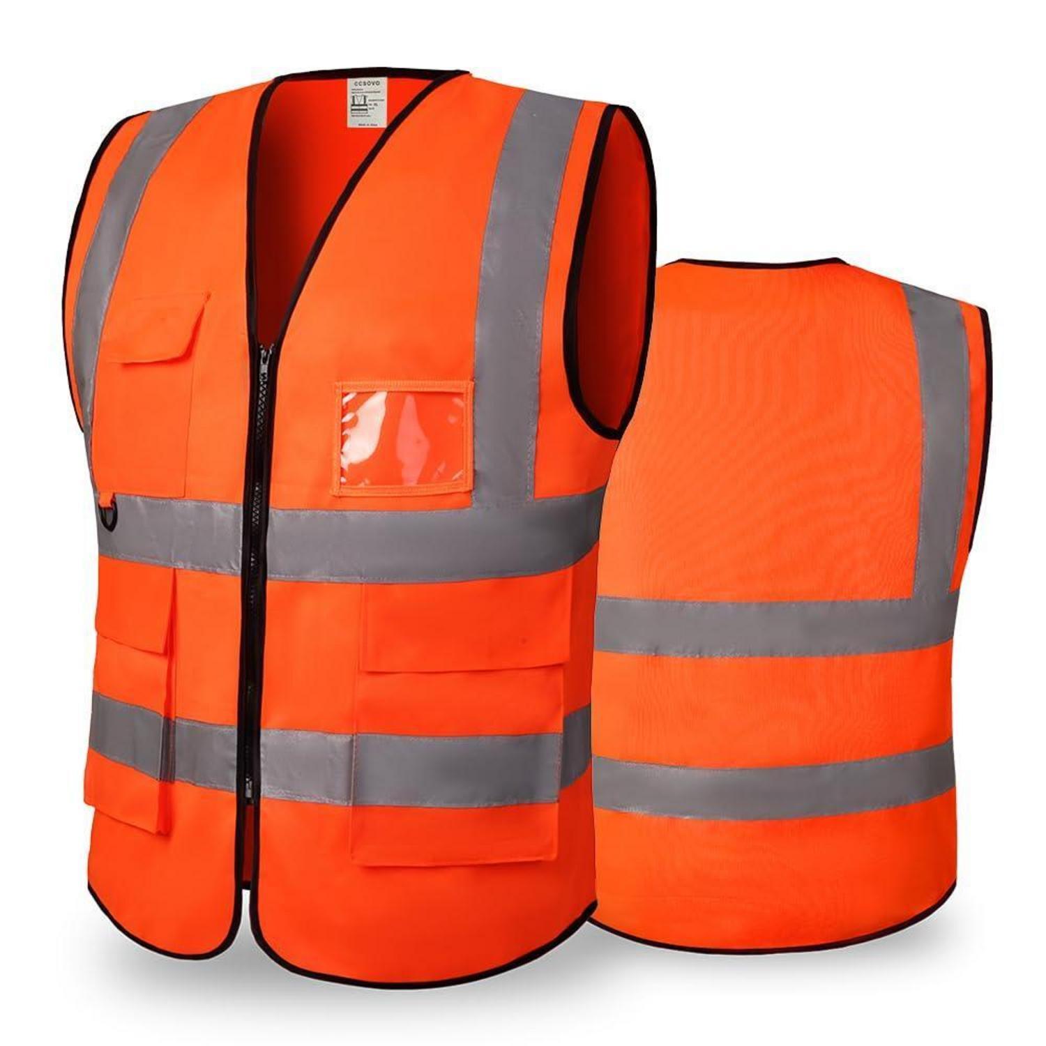 Warnweste Herren Damen Mit Taschen, Hohe Sichtbarkeit, Reflektierend, Orange, Xl