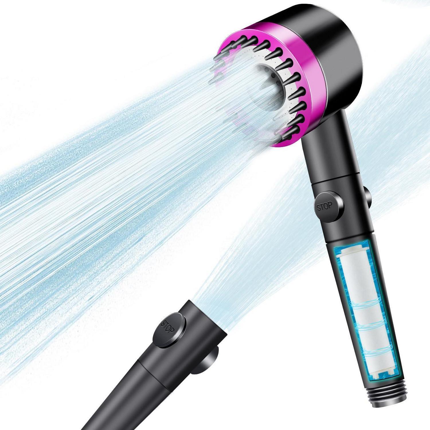 Handbrause Mit 3+1 Strahlarten, Wassersparend, Mit Filter Und Stoppfunktion, Rosa