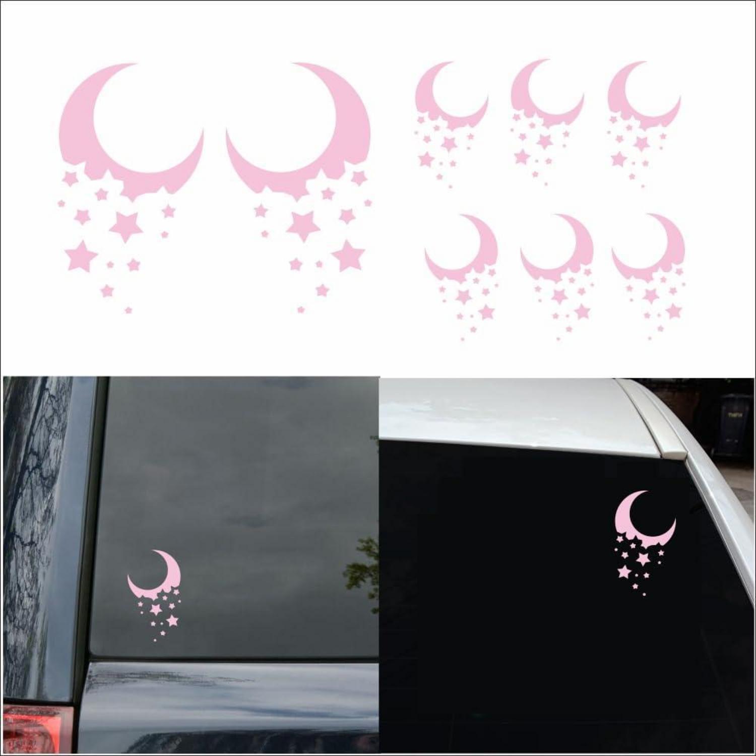 Autoaufkleber Mond Mit Sternen, 8 Stück, Pink