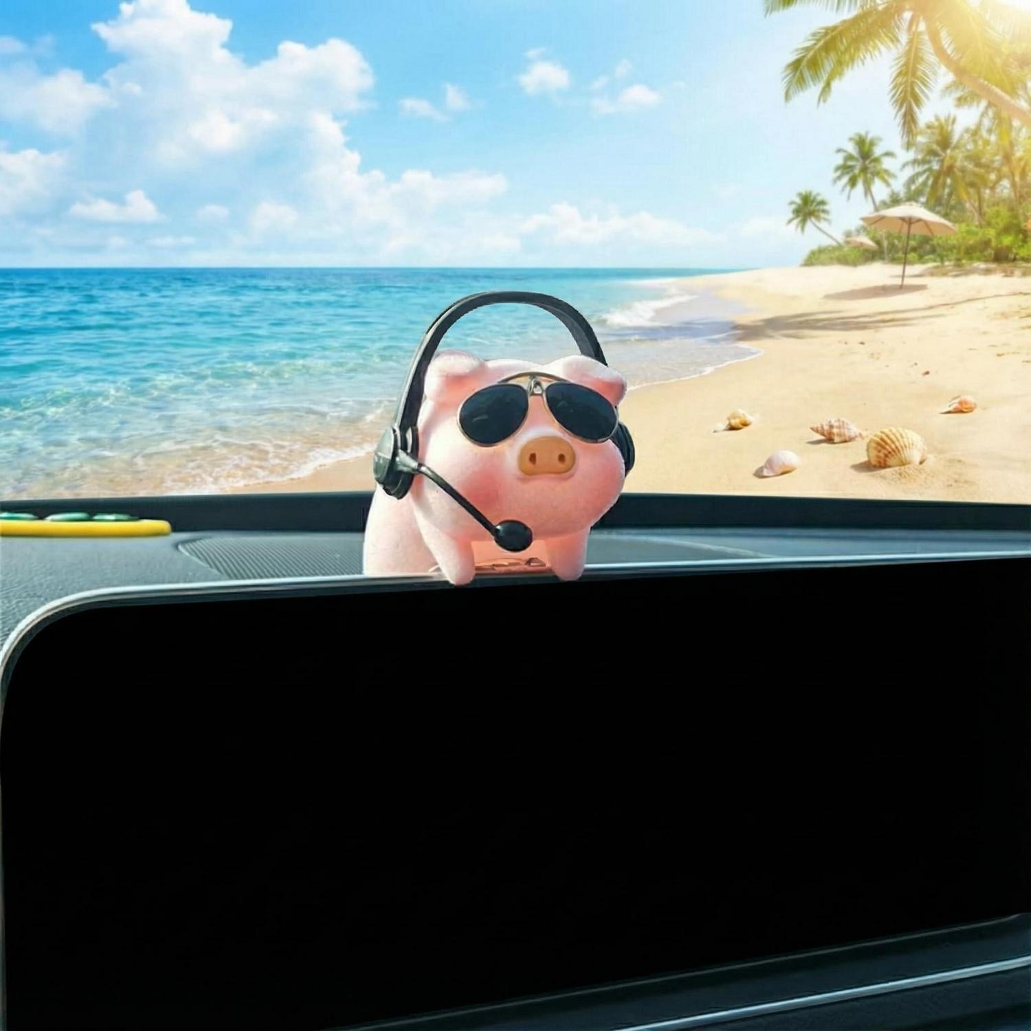 Lustiger Autoanhänger Schwein Mit Sonnenbrille, Selbstklebend