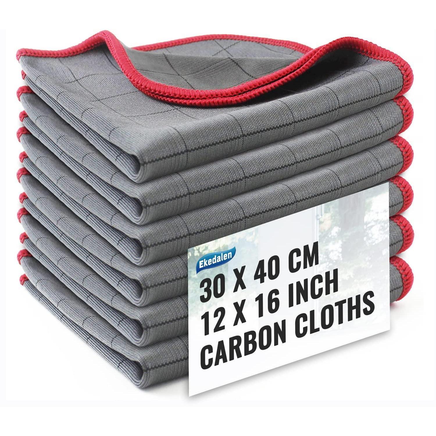 6x Fenstertücher Carbon Mikrofaser 40x30 Cm Rot Streifenfrei