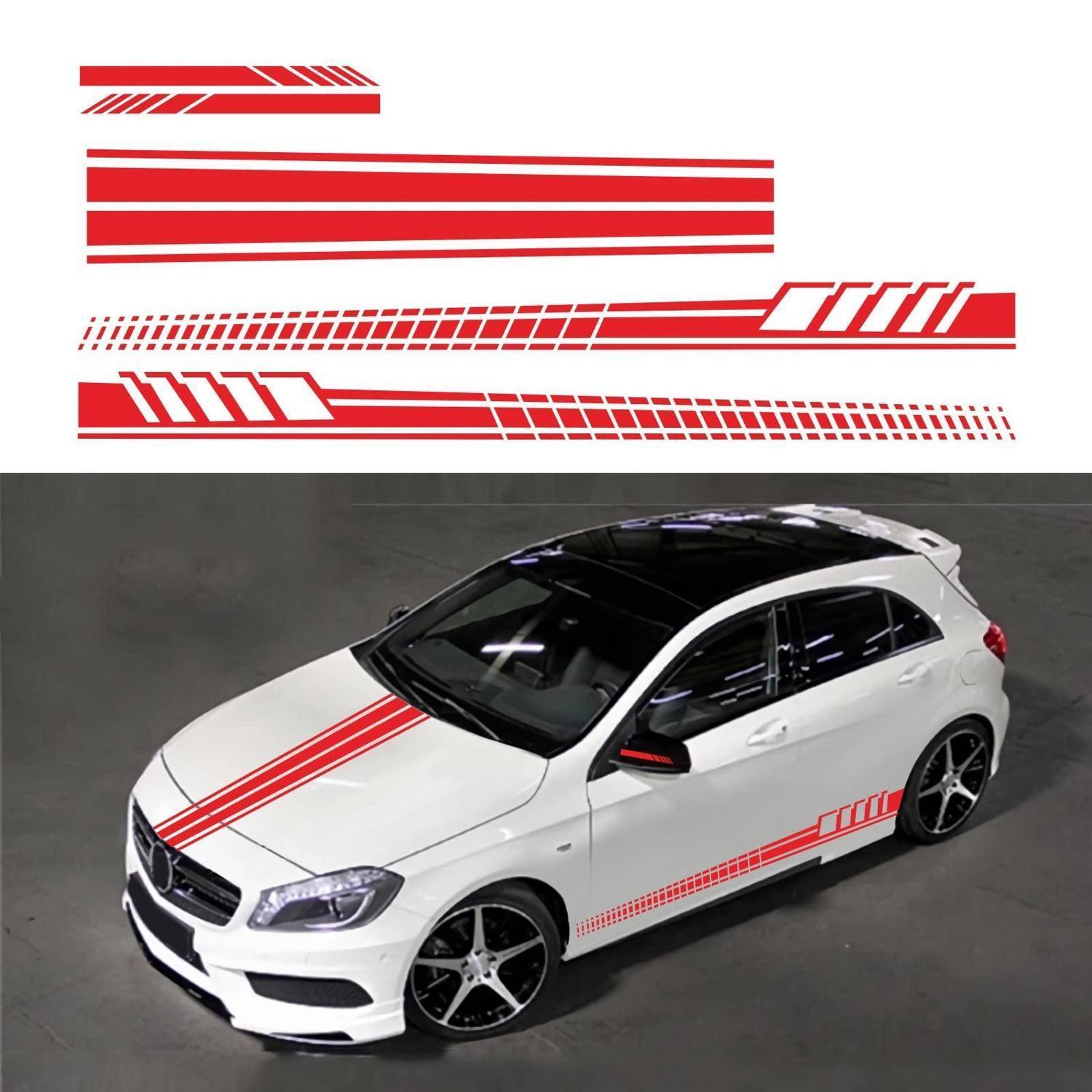 Sport Racing Streifen Autoaufkleber Rot Für Motorhaube, Spiegel, Tür