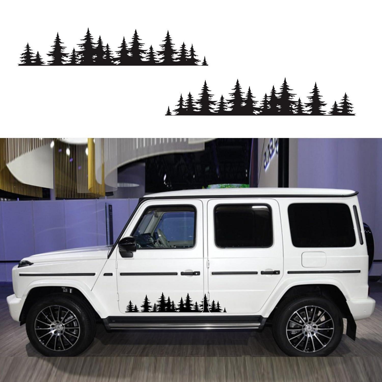 2er Set Auto Seitenaufkleber Berg Wald Muster Vinyl Decal 100cm Schwarz