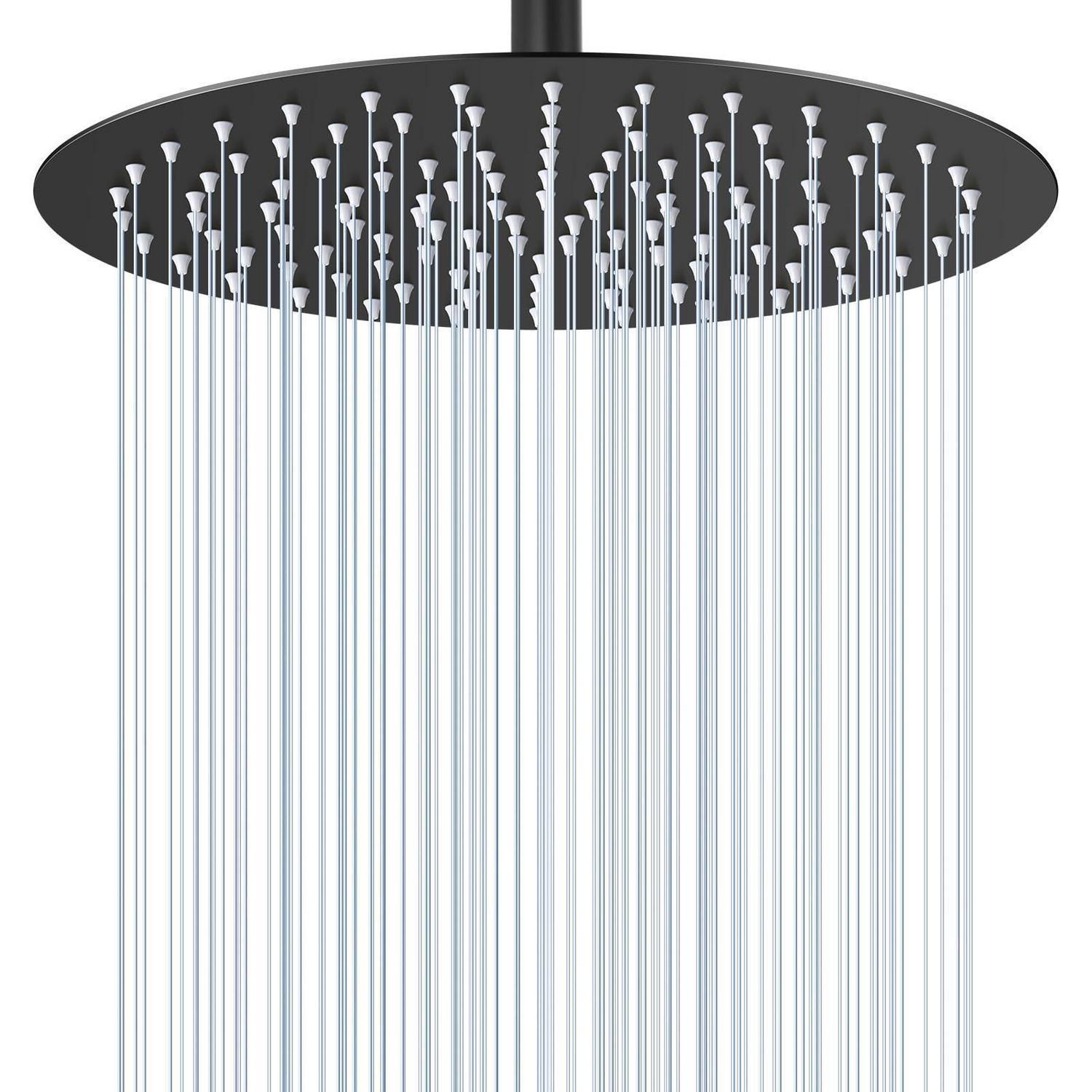 Regendusche 30cm Rund Matt Schwarz, 12 Zoll Edelstahl, Wassersparend, Anti-kalk-düsen